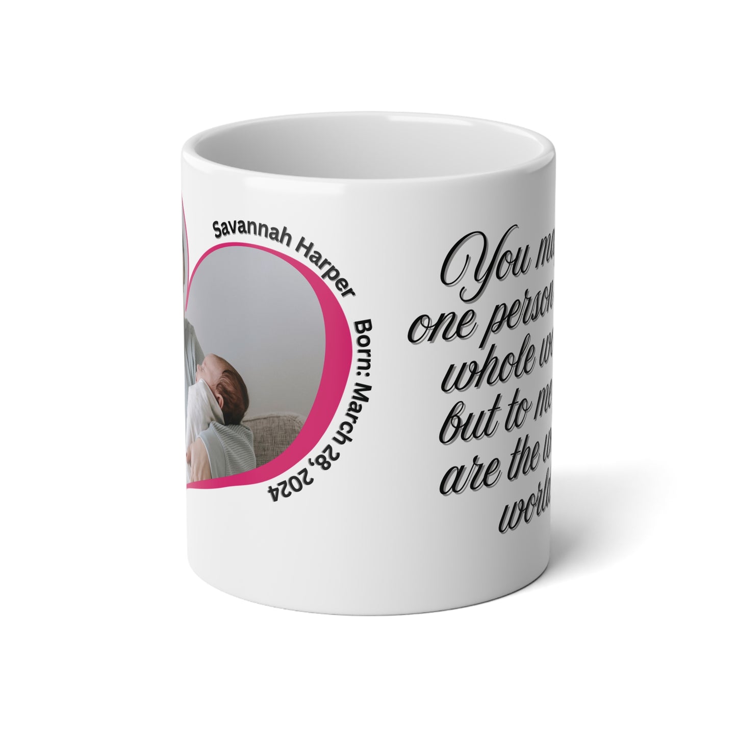 Personalized Baby Keepsake Jumbo Mug Custom Newborn Photo Heart Coffee Cup With Name and Birth Date Gift 20oz