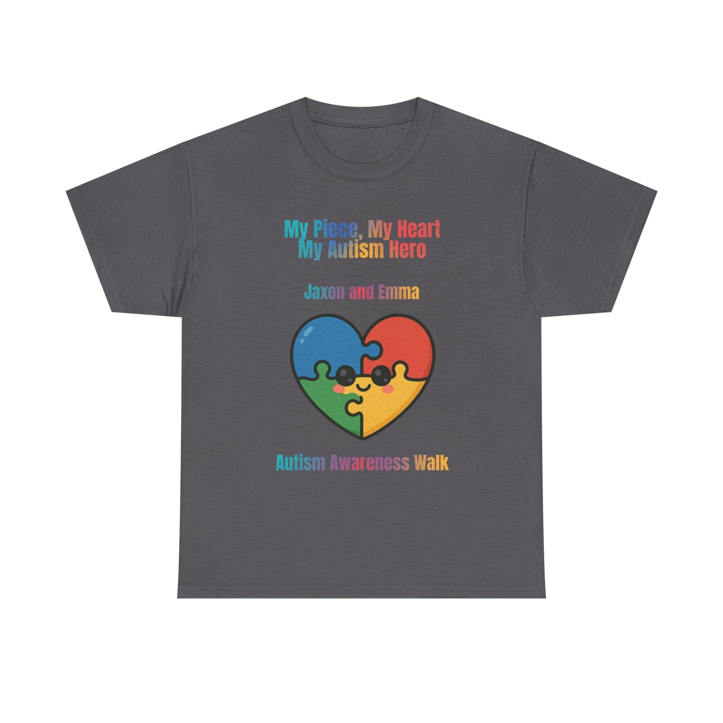 Customizable Autism Awareness Tee, My Piece My Heart Hero Shirt, Unisex Cotton Tee, Puzzle Heart Design, Inclusive Apparel