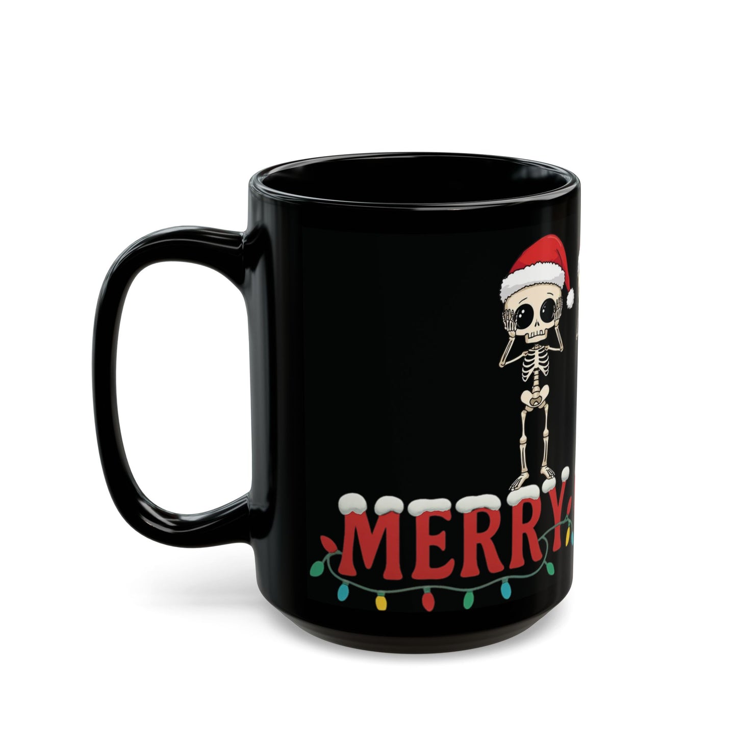 Christmas Skeleton Mug Funny Hear No Evil See No Evil Speak No Evil Skeletons in Santa Hats Black Coffee Cup Holiday Gift