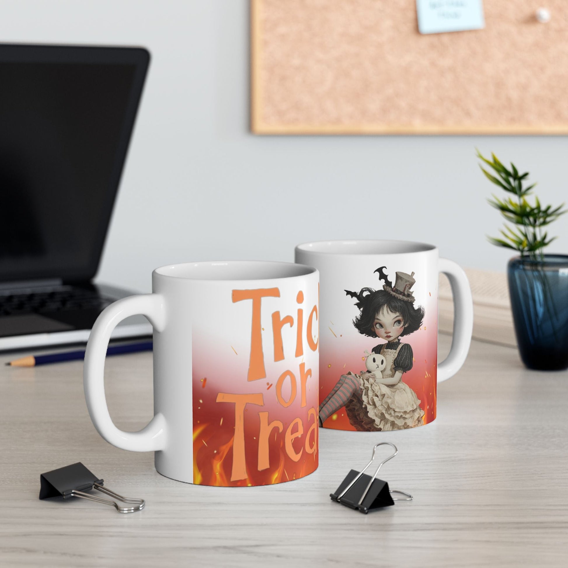 Halloween Themed Ceramic Mug - Trick or Treat Design, Cozy Gift, Spooky Decor, Fall Sipware, Festive Coffee Cup Printify
