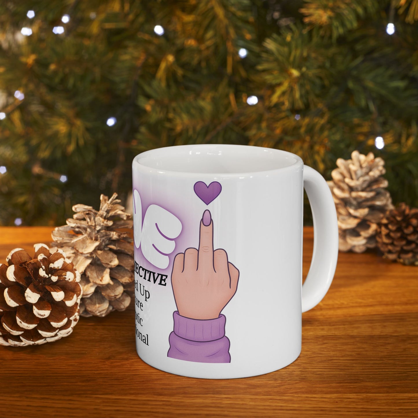 Pretty FINE Mug Funny Middle Finger Coffee Cup, Sarcastic Definition Mug, Feminine Purple Aesthetic Gift for Best Friend or Coworker