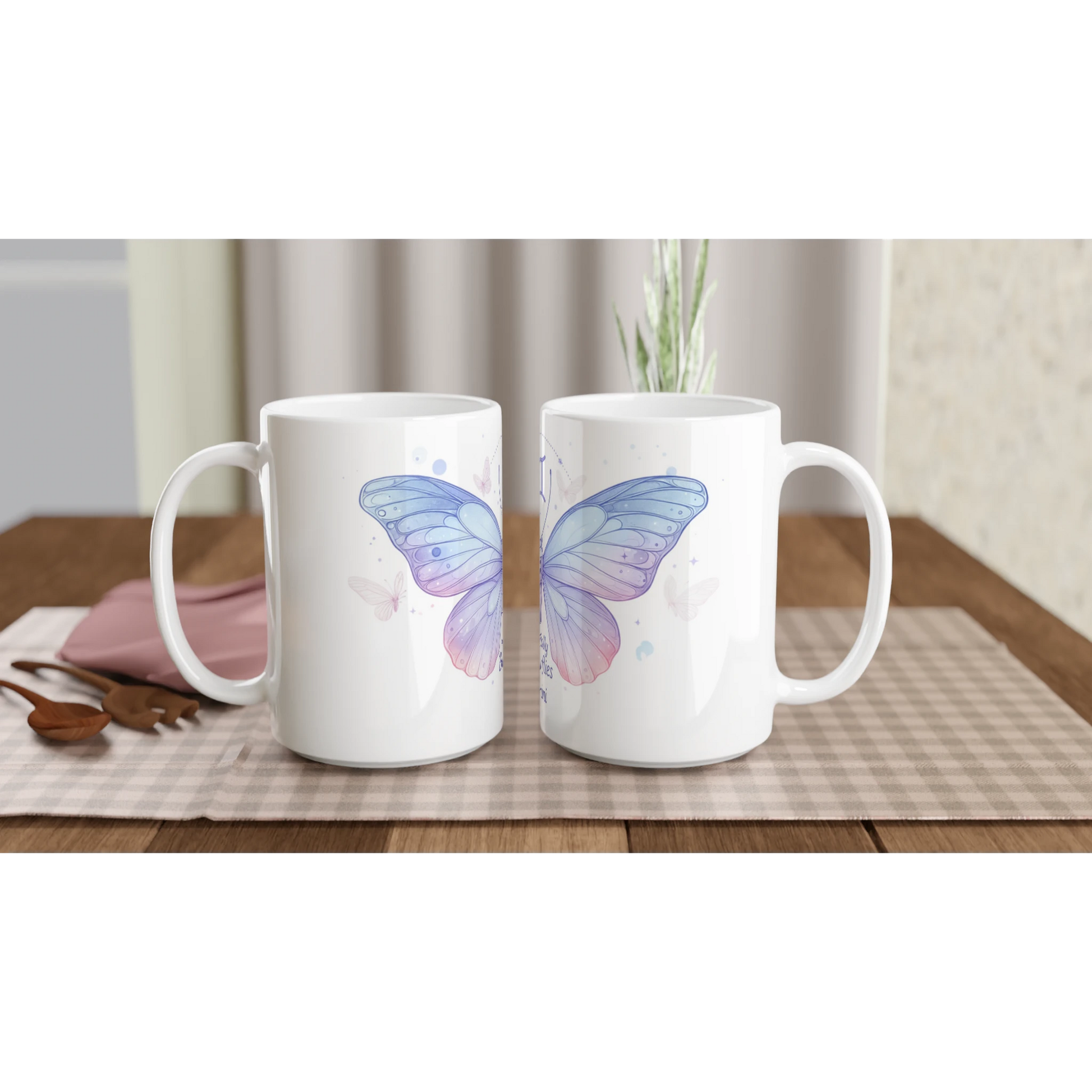 Zodiac Gemini - Socially Butterflies - White 15oz Ceramic Mug Glossy | Unique Everyday Designz Home, Gifts & Apparel A Lid for Every Pot ~Everyday Designz~