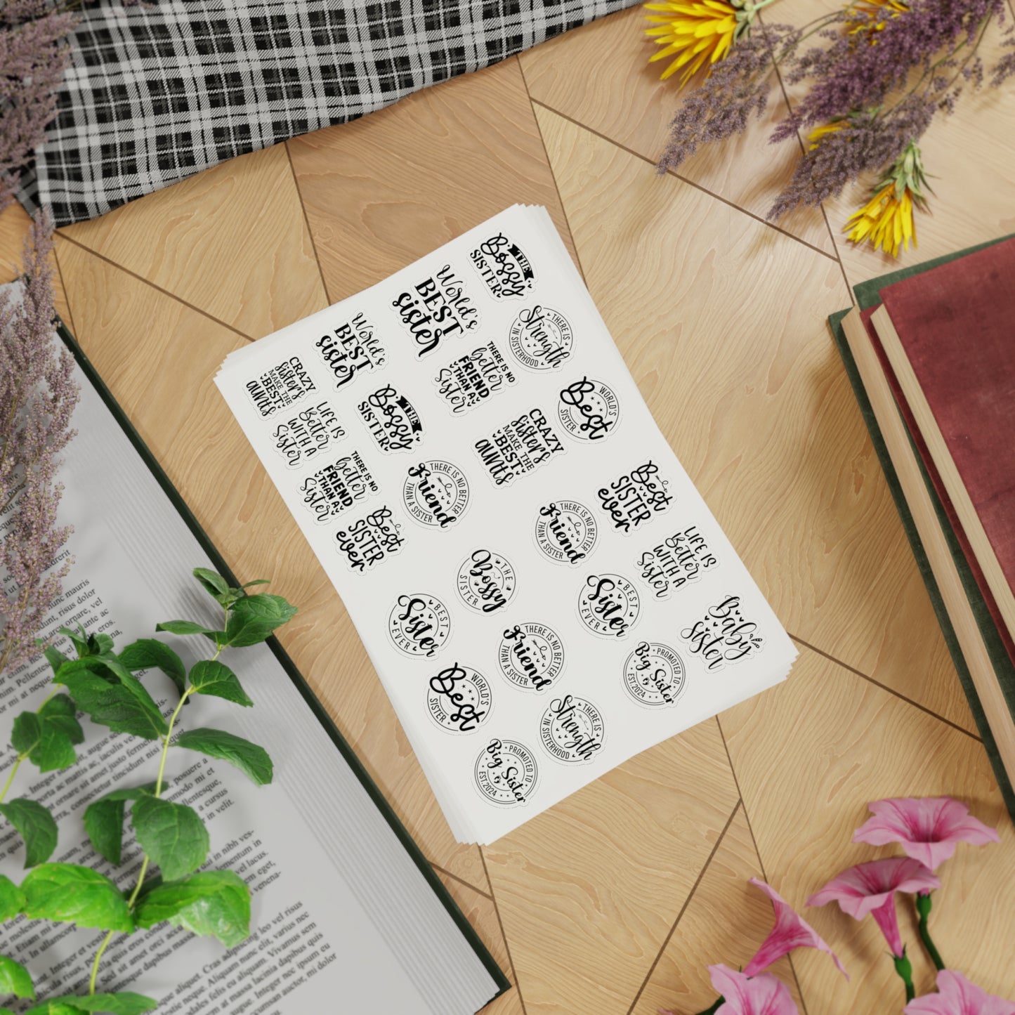 Sisterhood Sticker Bundle | 5 Sheets (125 Stickers) | White, Transparent or Holographic | Big Sister, Little Sis, Best Sister Gift