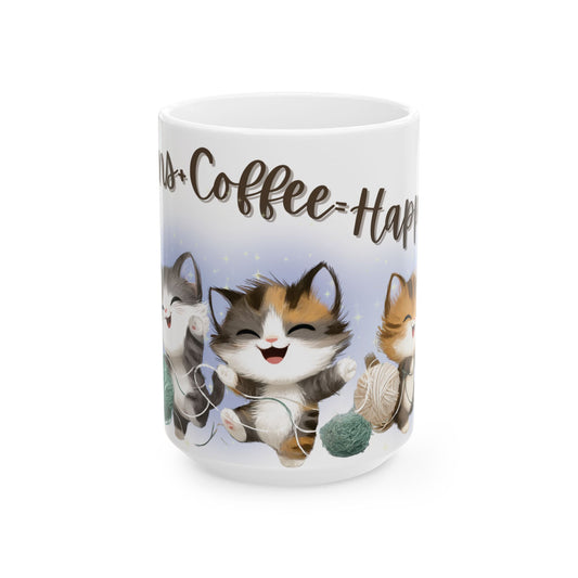 Kittens and Coffee Happiness Mug Cute Cat Lover Gift