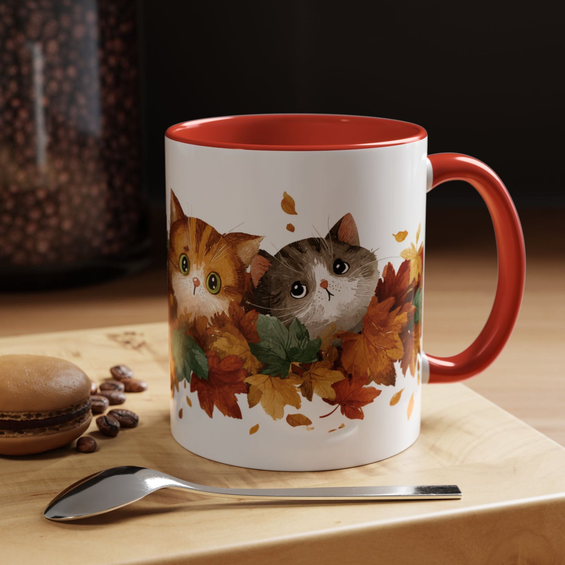 Autumn Cat Coffee Mug, Cute Animal Mug, Fall Decor, Gift for Cat Lovers, Warm Beverage Cup, Thanksgiving Coffee Cup Printify