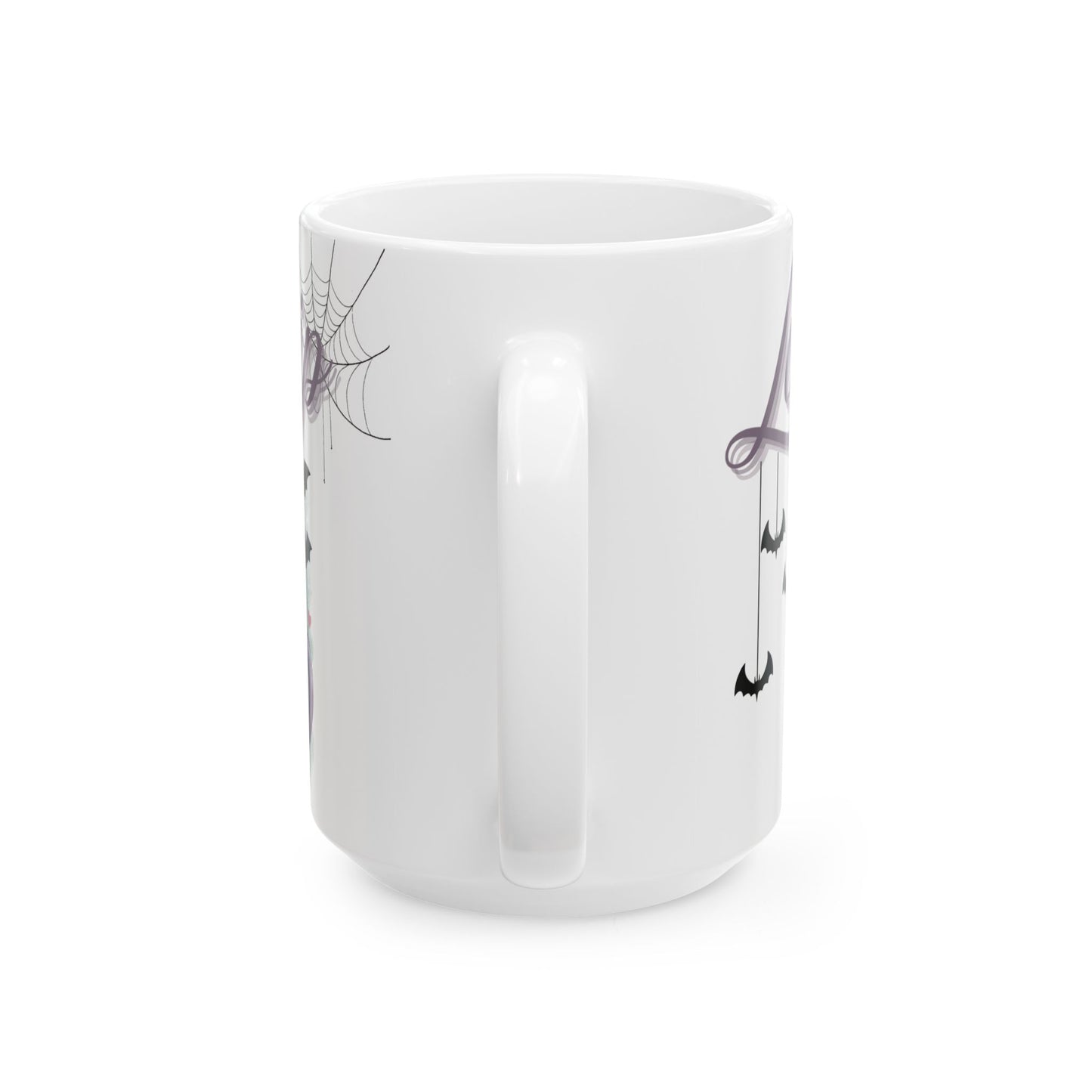 Whimsical Bat Ceramic Mug, Love at First Sip Kawaii Style Coffee Cup, 11oz, 15oz - Halloween Gift, Animal Lover, Cute Kitchen Decor, Vampire