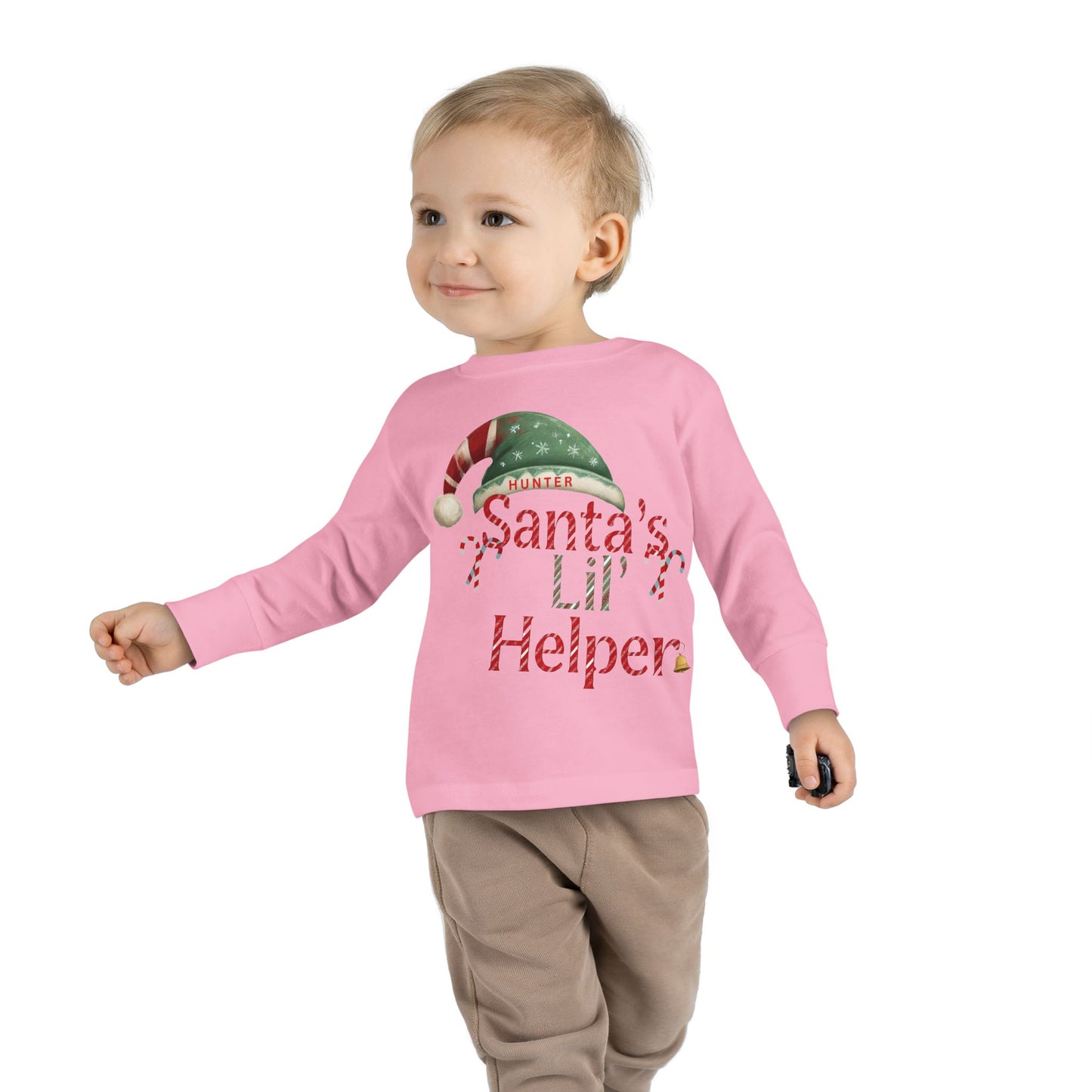 Personalized Toddler Christmas Long Sleeve Tee, Santa's Lil Helper, Holiday Gift, Kids' Winter Wear, Cute Toddler Apparel, Festive Shirt