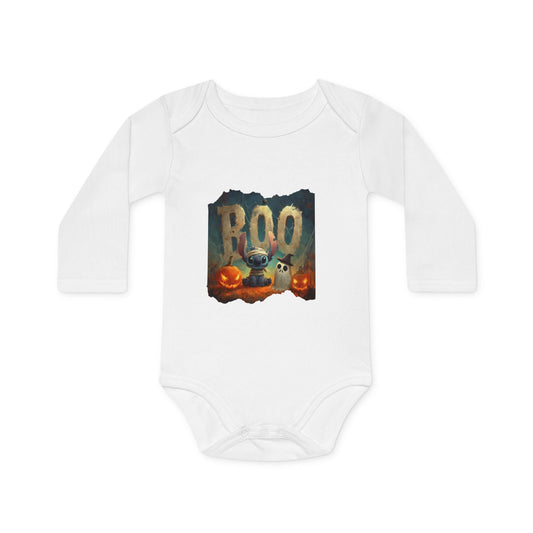Organic Halloween Baby Bodysuit, Cute Baby Outfit, Fall Baby Clothes, Pumpkin Bodysuit, Baby Costume for Halloween Printify