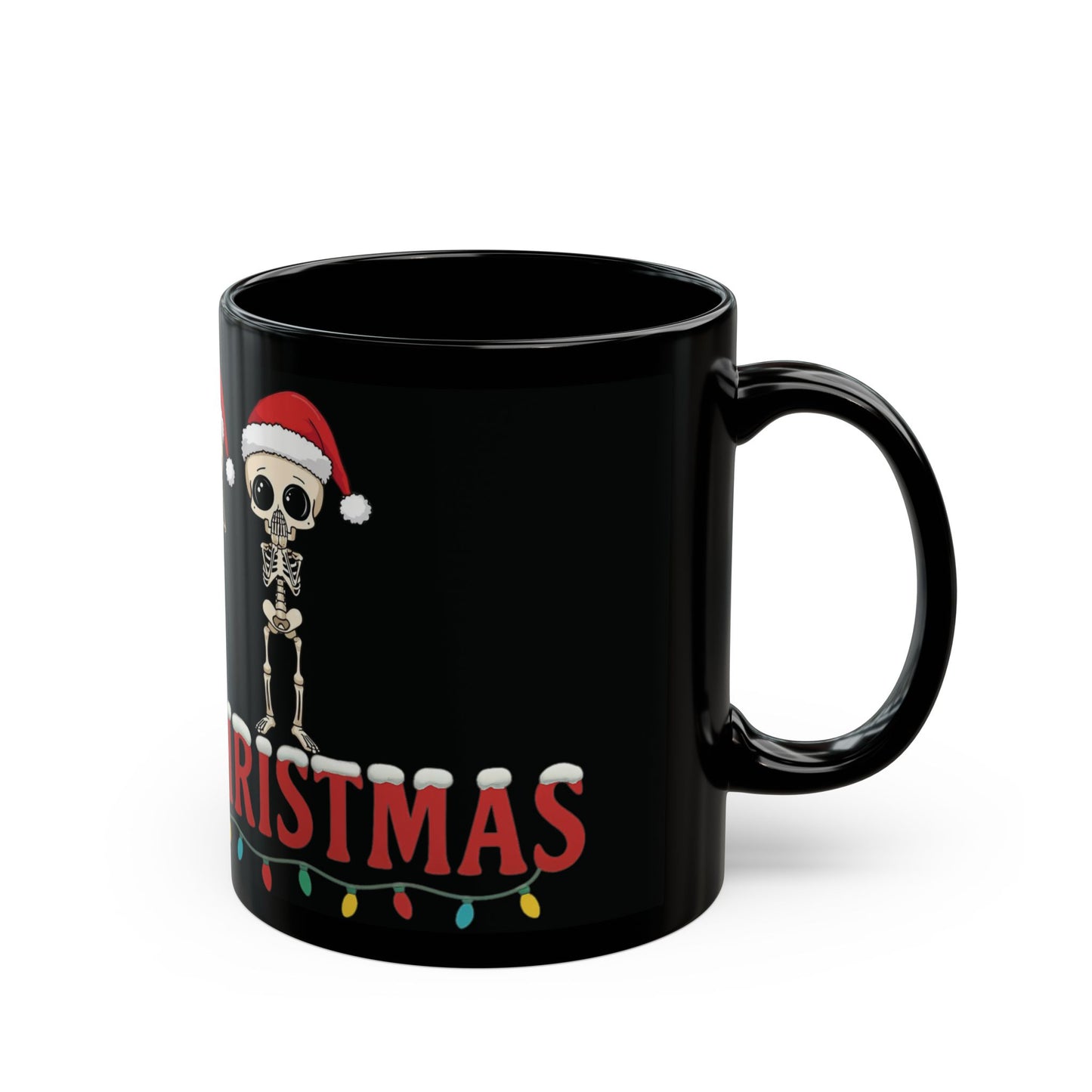 Christmas Skeleton Mug Funny Hear No Evil See No Evil Speak No Evil Skeletons in Santa Hats Black Coffee Cup Holiday Gift