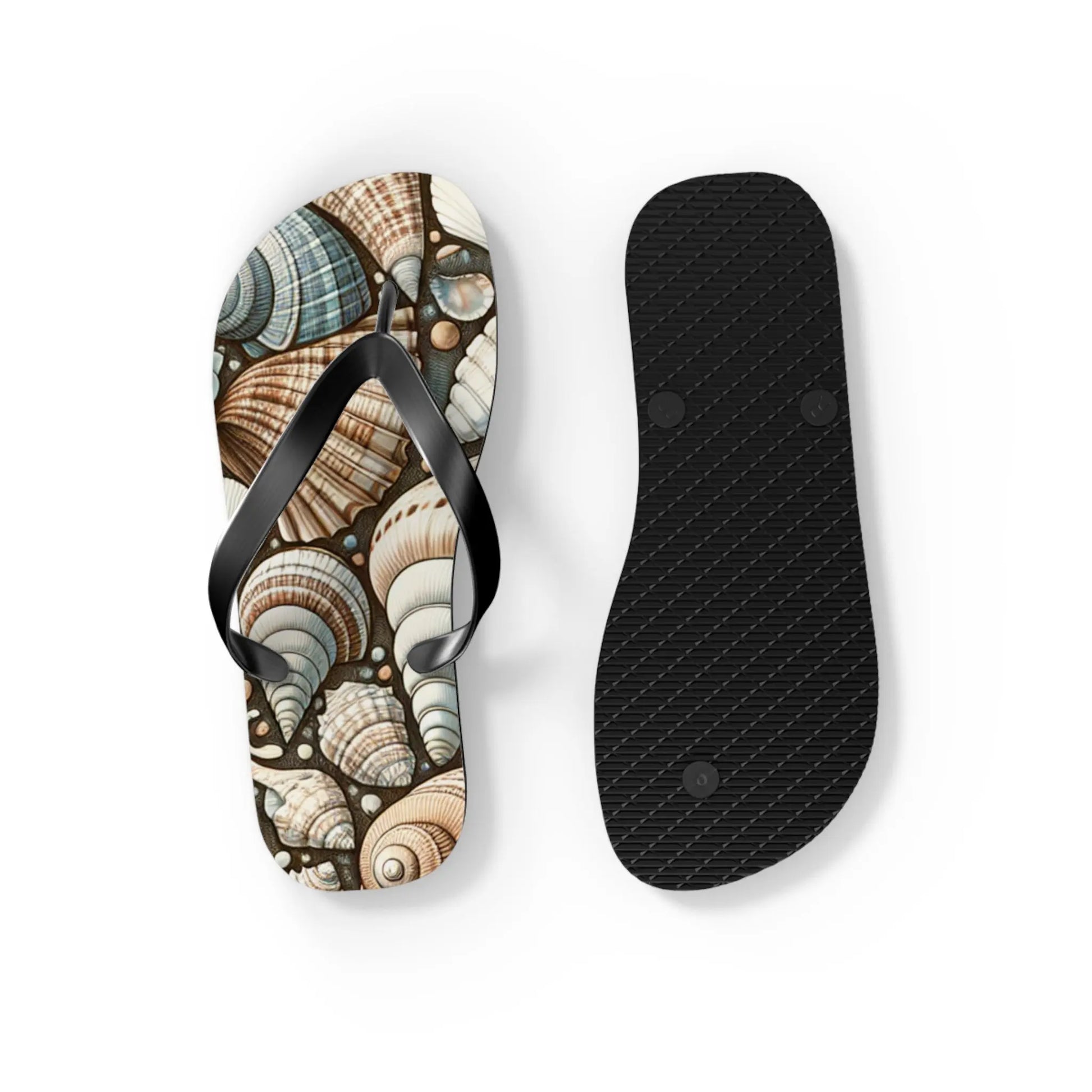 Seashell Flip Flops | Coastal Summer Footwear | Beach Sandals | Nautical Vacation Accessory | Sea-Inspired Summer Decor Printify