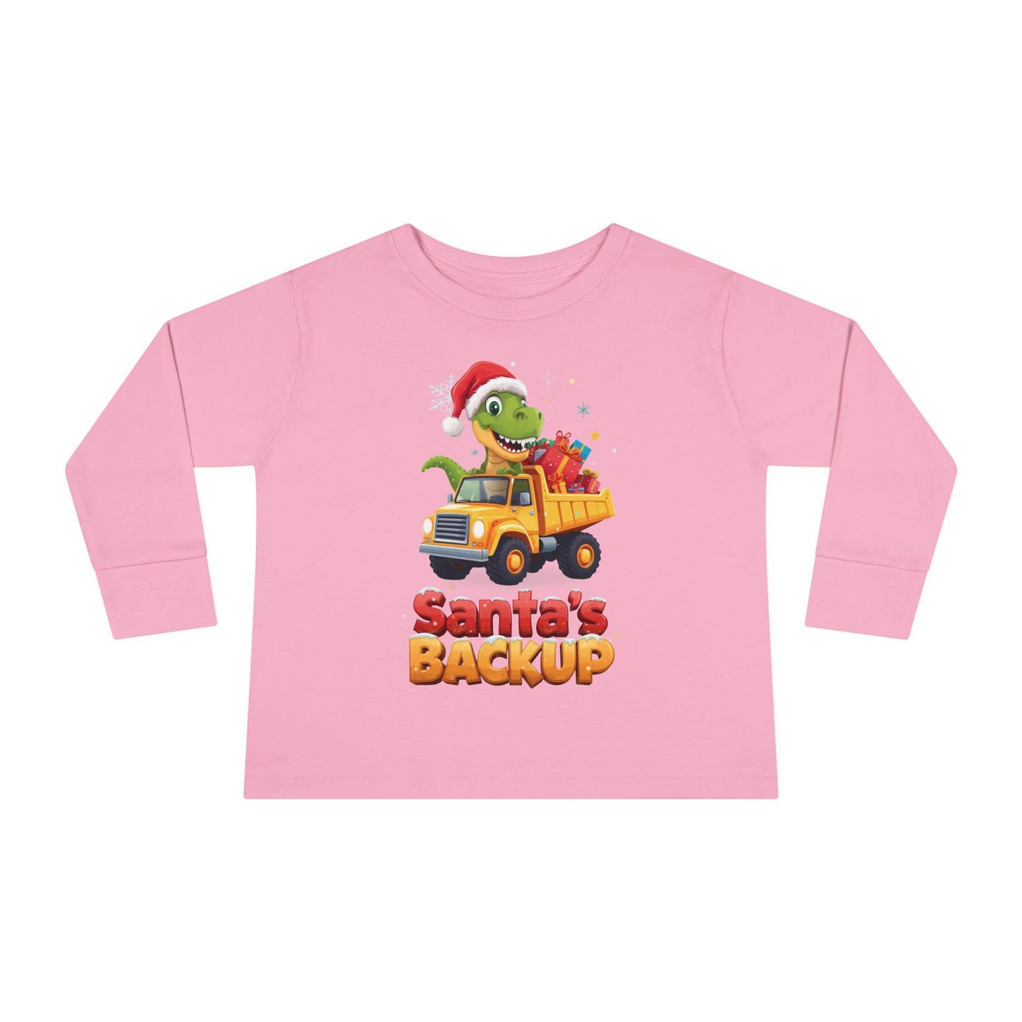 Toddler Long Sleeve Christmas Tee, Santa's Backup Dinosaur Shirt, Holiday Gift for Kids, Cute Xmas Outfit, Fun Christmas Apparel