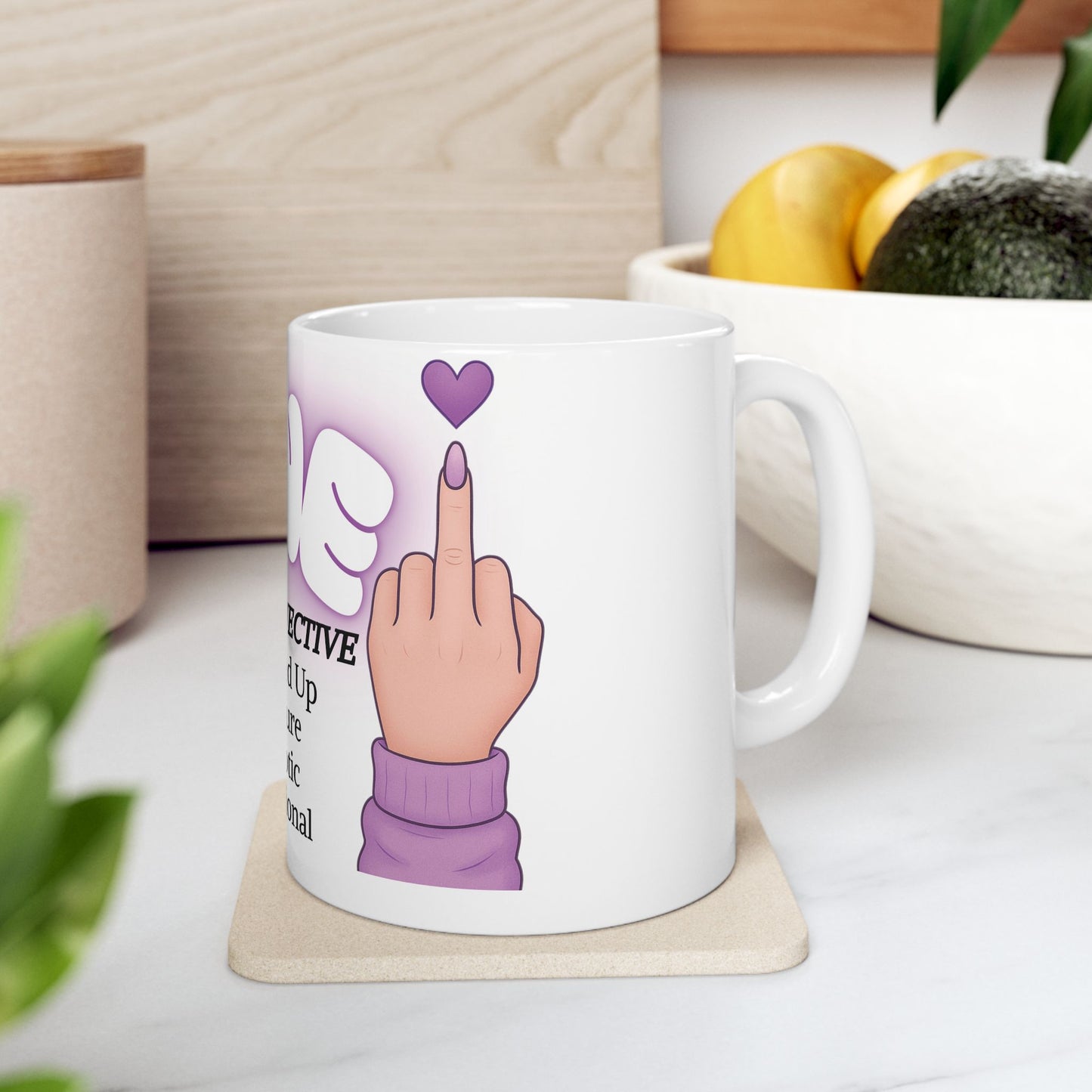Pretty FINE Mug Funny Middle Finger Coffee Cup, Sarcastic Definition Mug, Feminine Purple Aesthetic Gift for Best Friend or Coworker