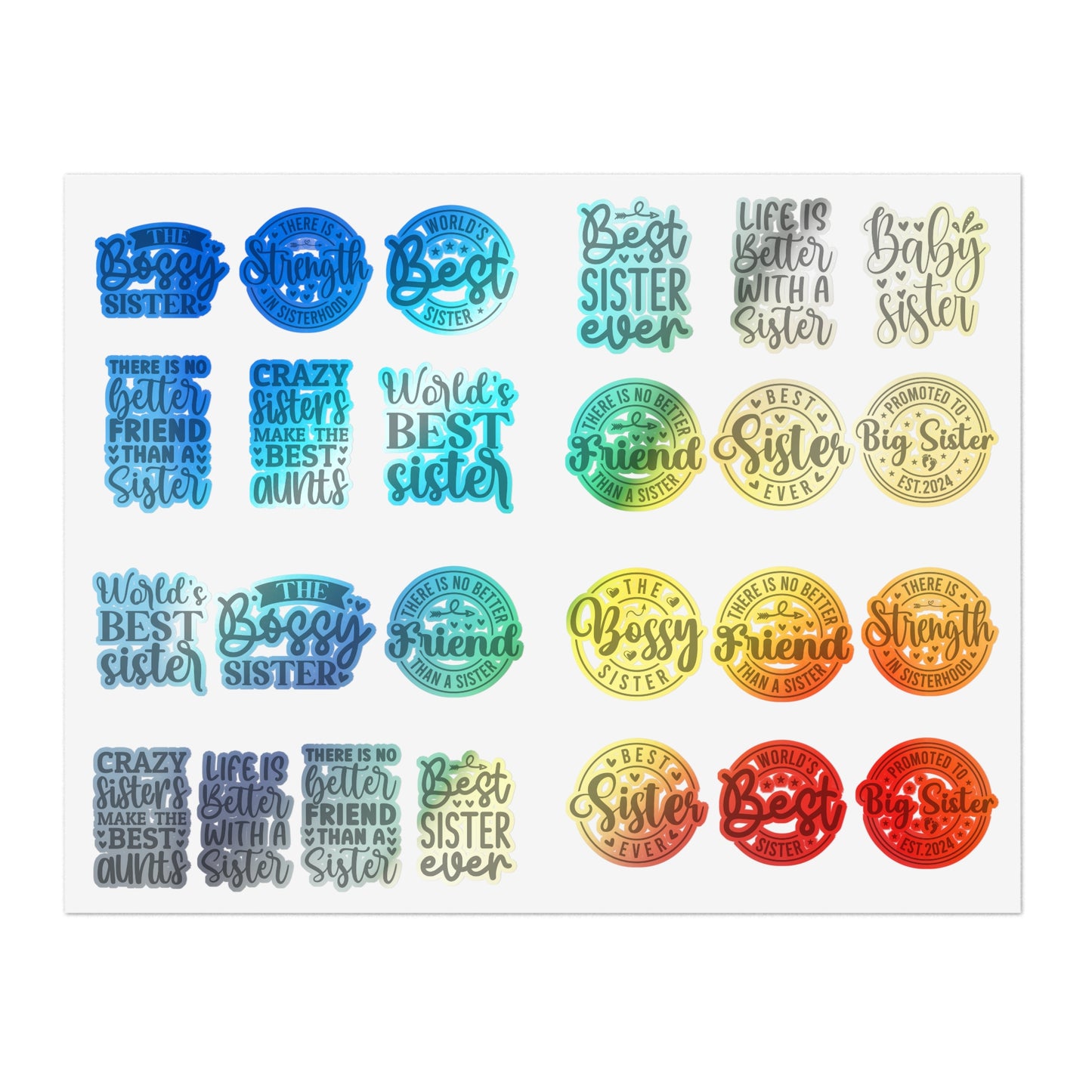Sisterhood Sticker Bundle | 5 Sheets (125 Stickers) | White, Transparent or Holographic | Big Sister, Little Sis, Best Sister Gift