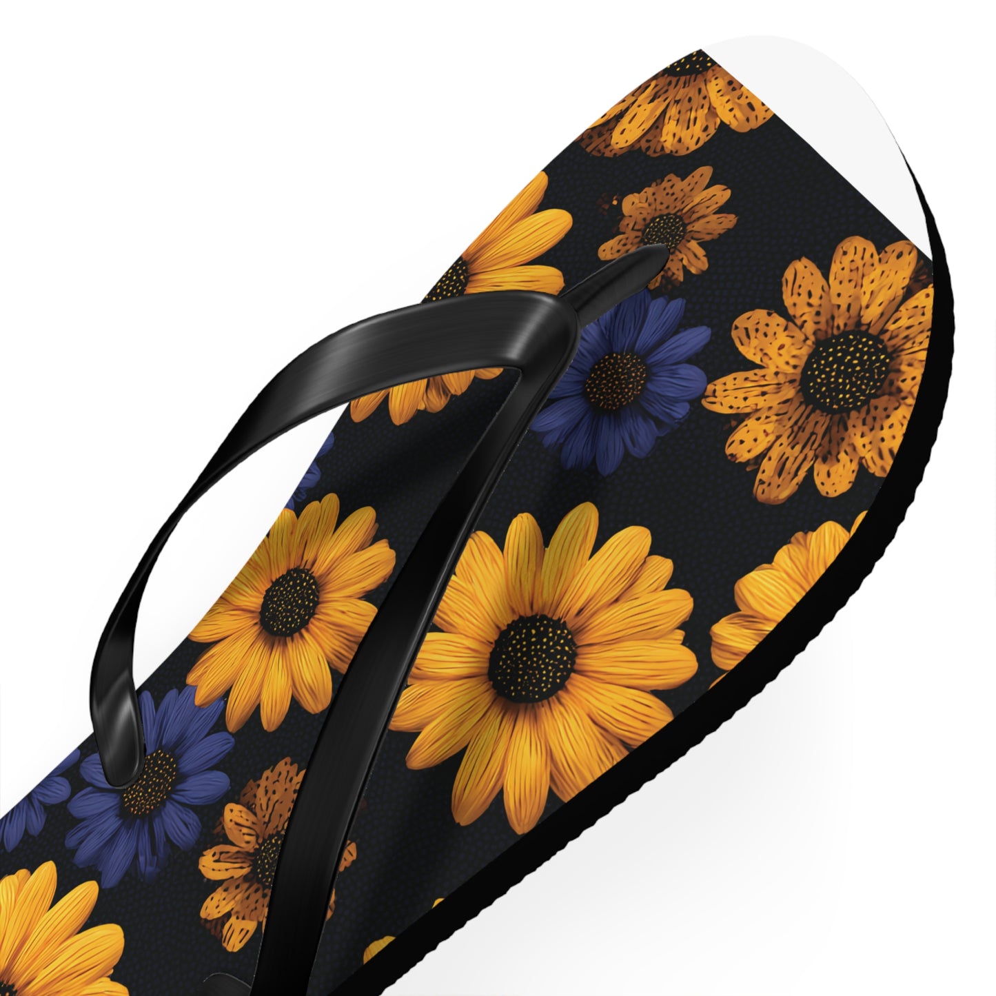 Flip Flops - Daisy Flower Seamless Pattern Retro 90s Vibe Yellow Navy Blue Black