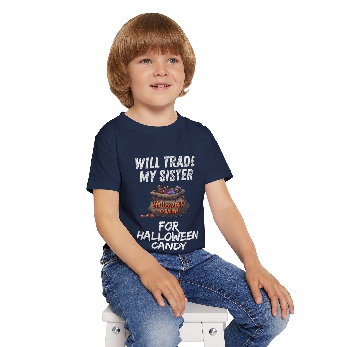 Funny Halloween Toddler T-Shirt, Funny Kid's Tee, Will Trade My Sister for Candy, Halloween Costume, Kids Party Apparel
