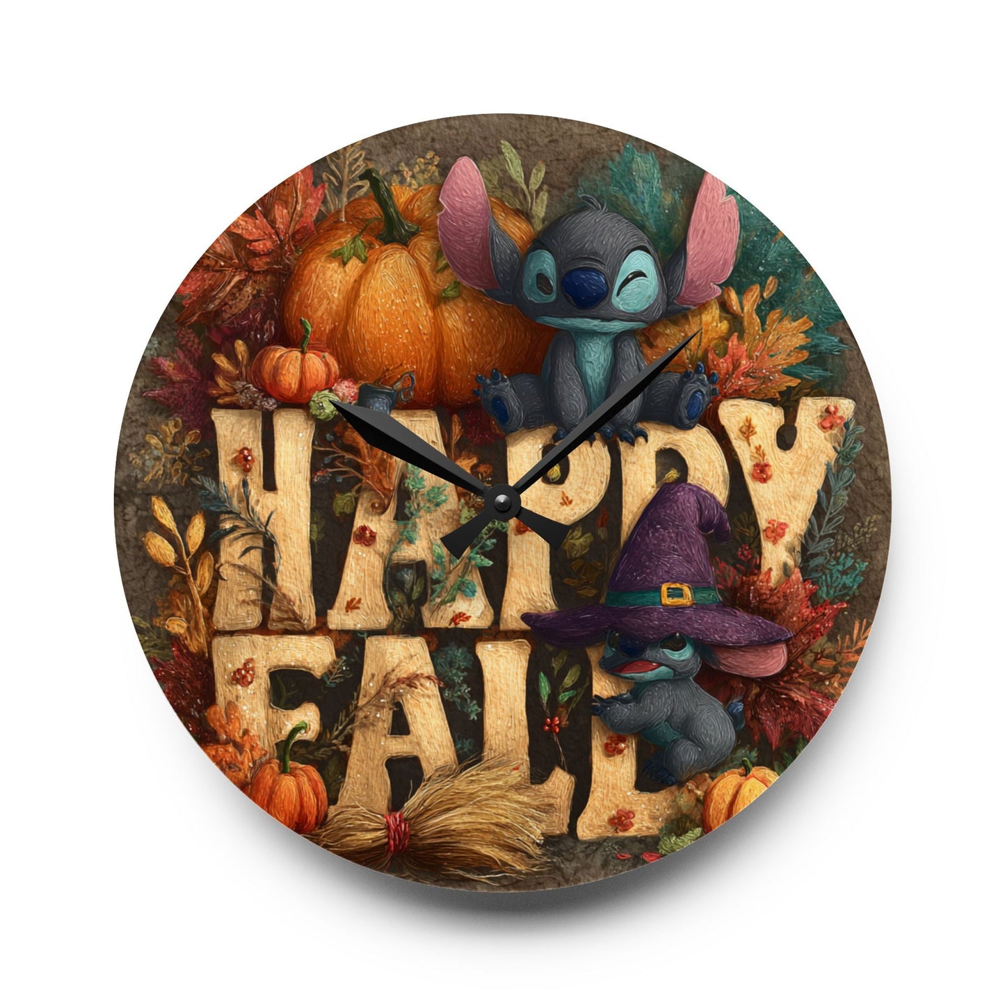 Fall-Themed Acrylic Wall Clock, Happy Fall Decor, Seasonal Home Accessory, Autumn Wall Art, Harvest Time Clock Printify