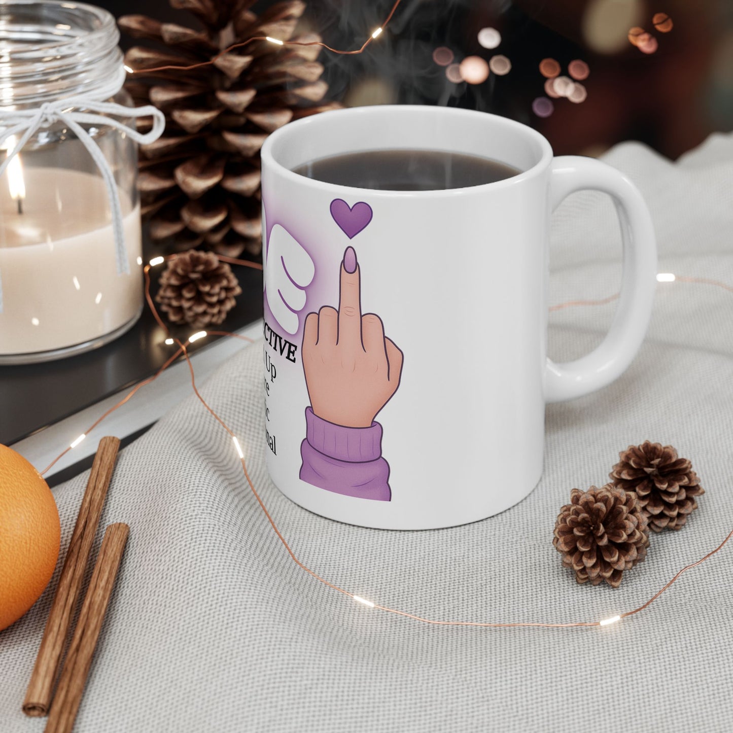 Pretty FINE Mug Funny Middle Finger Coffee Cup, Sarcastic Definition Mug, Feminine Purple Aesthetic Gift for Best Friend or Coworker