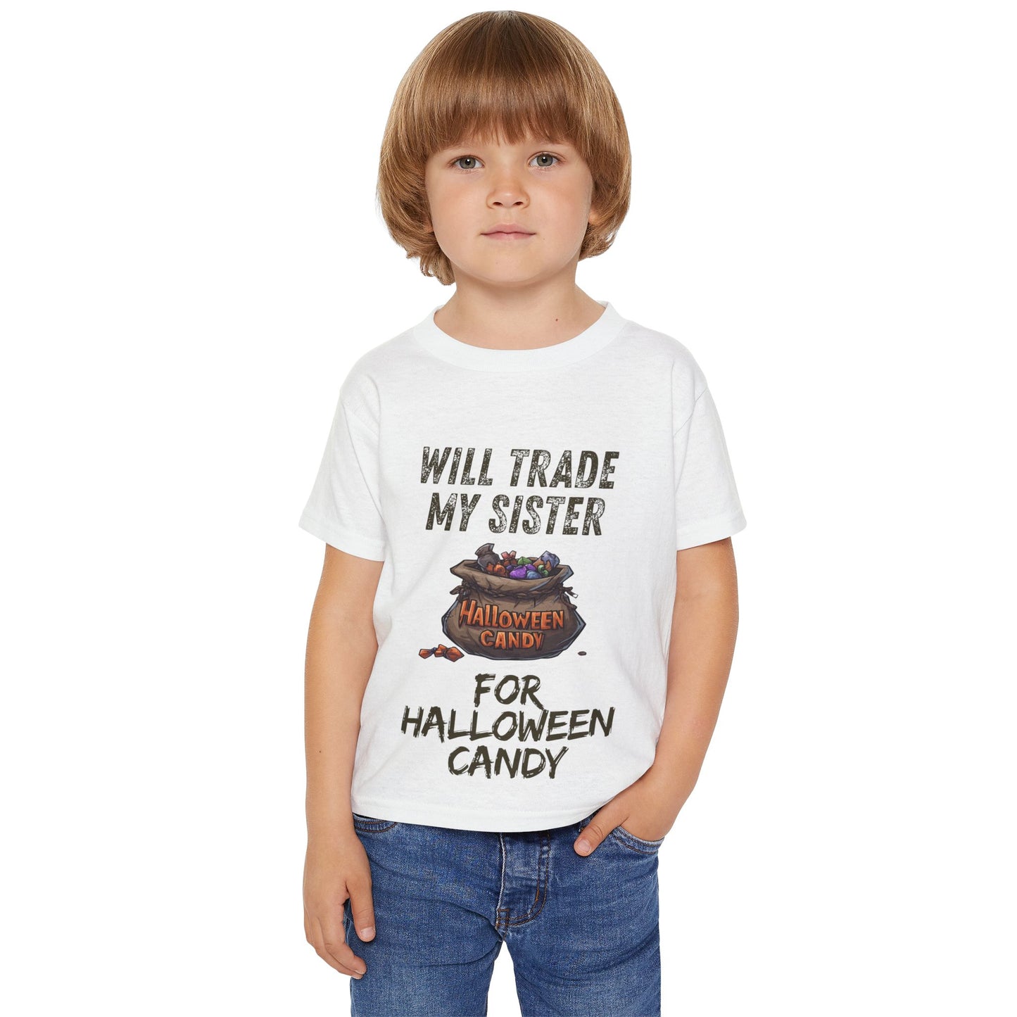 Funny Halloween Toddler T-Shirt, Funny Kid's Tee, Will Trade My Sister for Candy, Halloween Costume, Kids Party Apparel