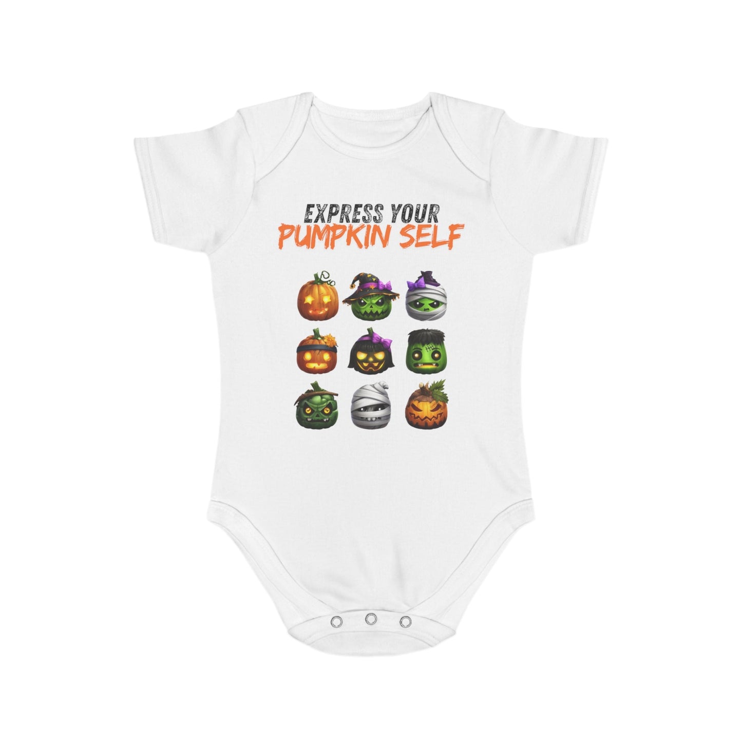 Halloween Baby Bodysuit, Express Your Pumpkin Self, Cute Infant Outfit, Spooky Baby Clothes, Fall Baby Gift, Pumpkin Costume - A Lid for Every Pot ~ Everyday Designz ~