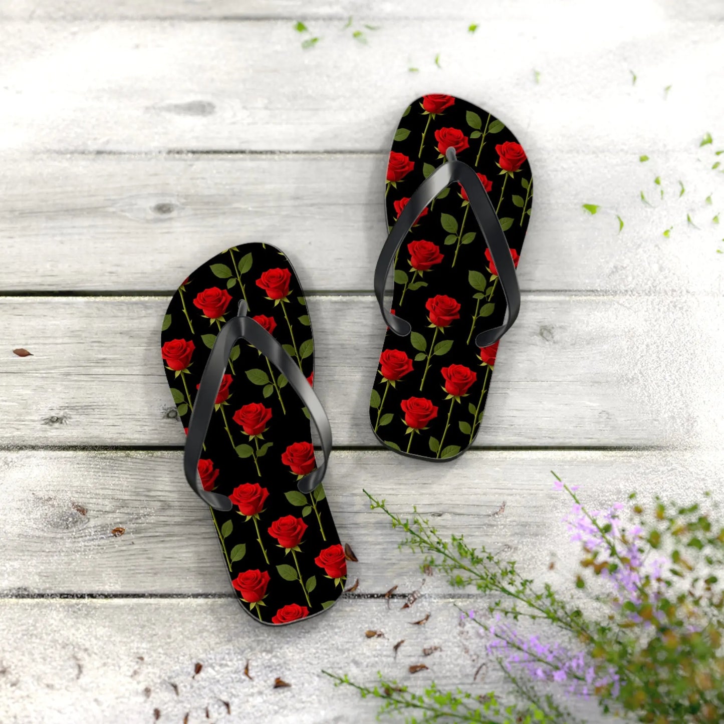 Flip Flops - Long Stemmed Roses Beach Sandals Printify