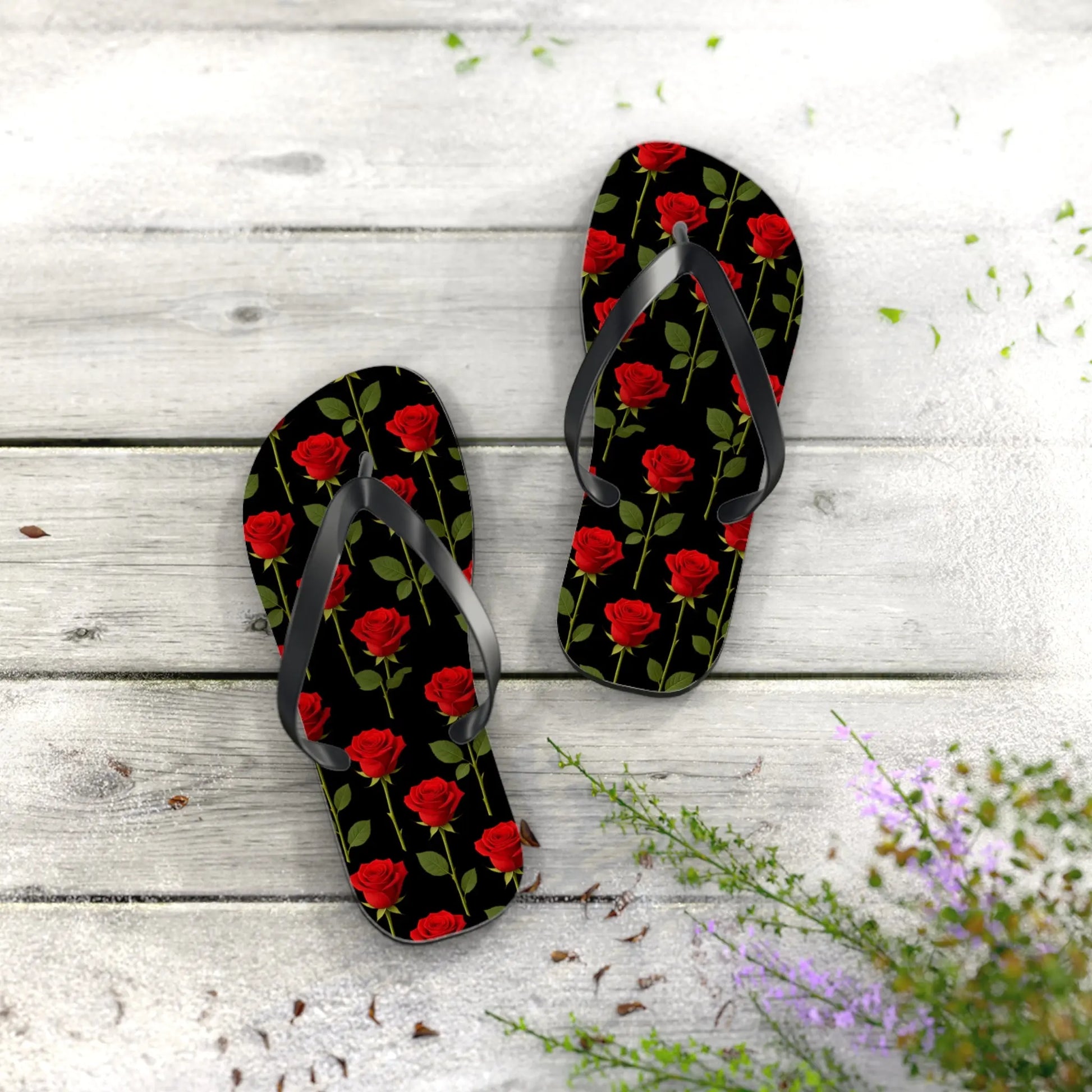 Flip Flops - Long Stemmed Roses Beach Sandals Printify