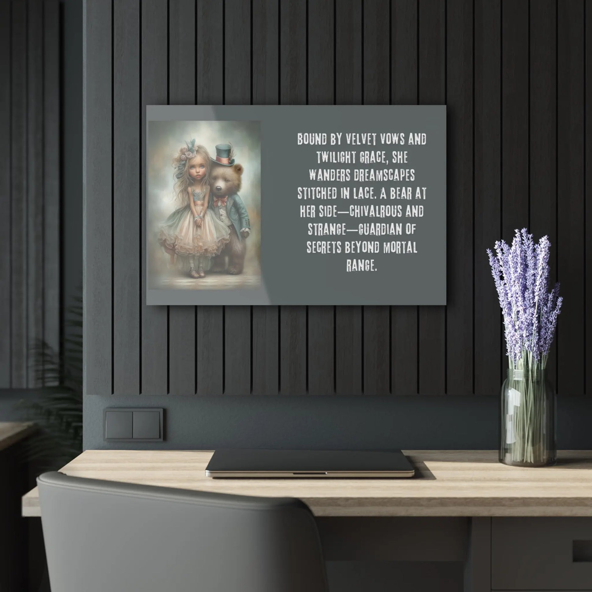 Acrylic Prints - Whimsical Girl and Bear French Cleat Hanging Frame with Enchanting Poem on the Horizontal Frames only. Printify