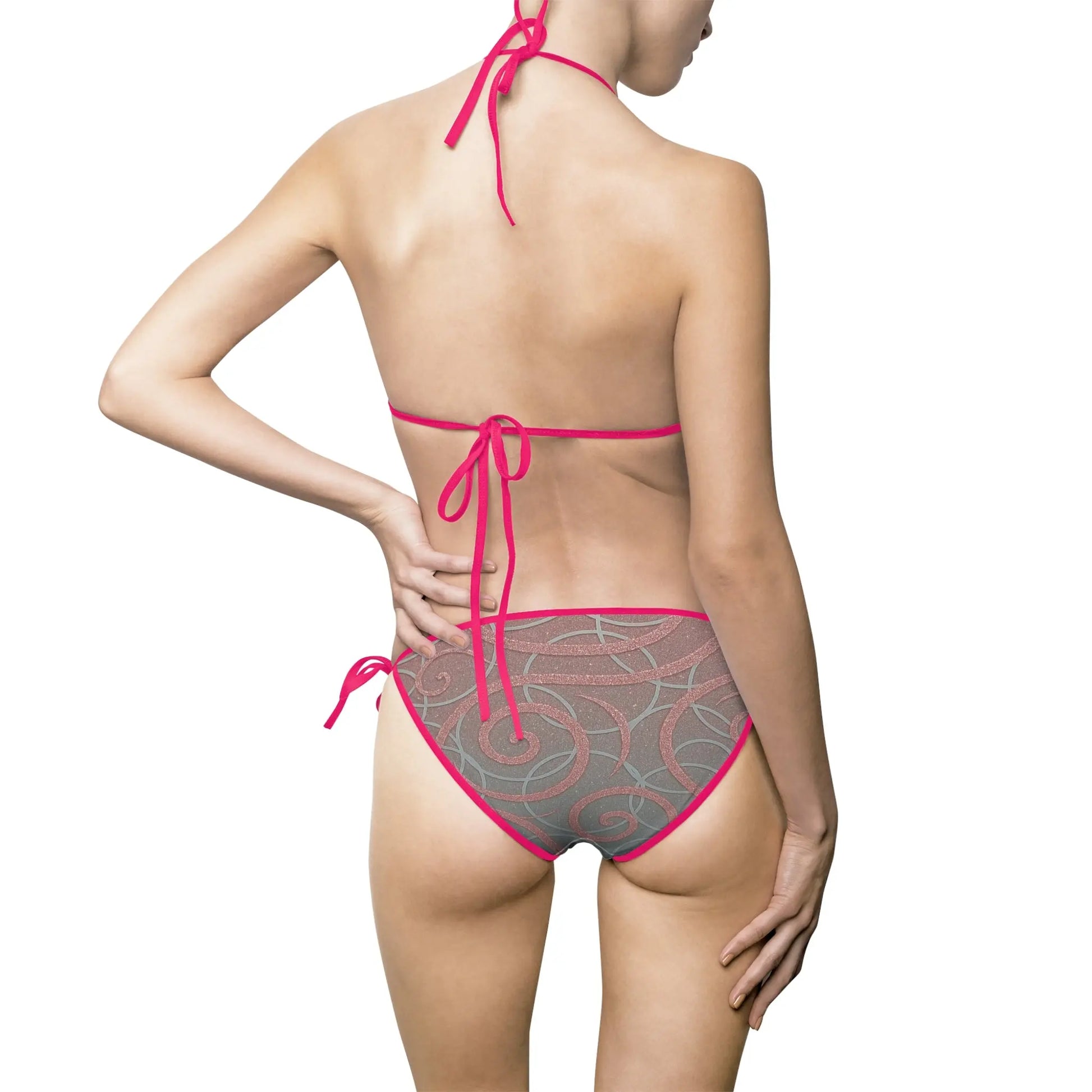 Bikini Swimsuit - Sparkling Silver Circles on Light Pink Design Printify