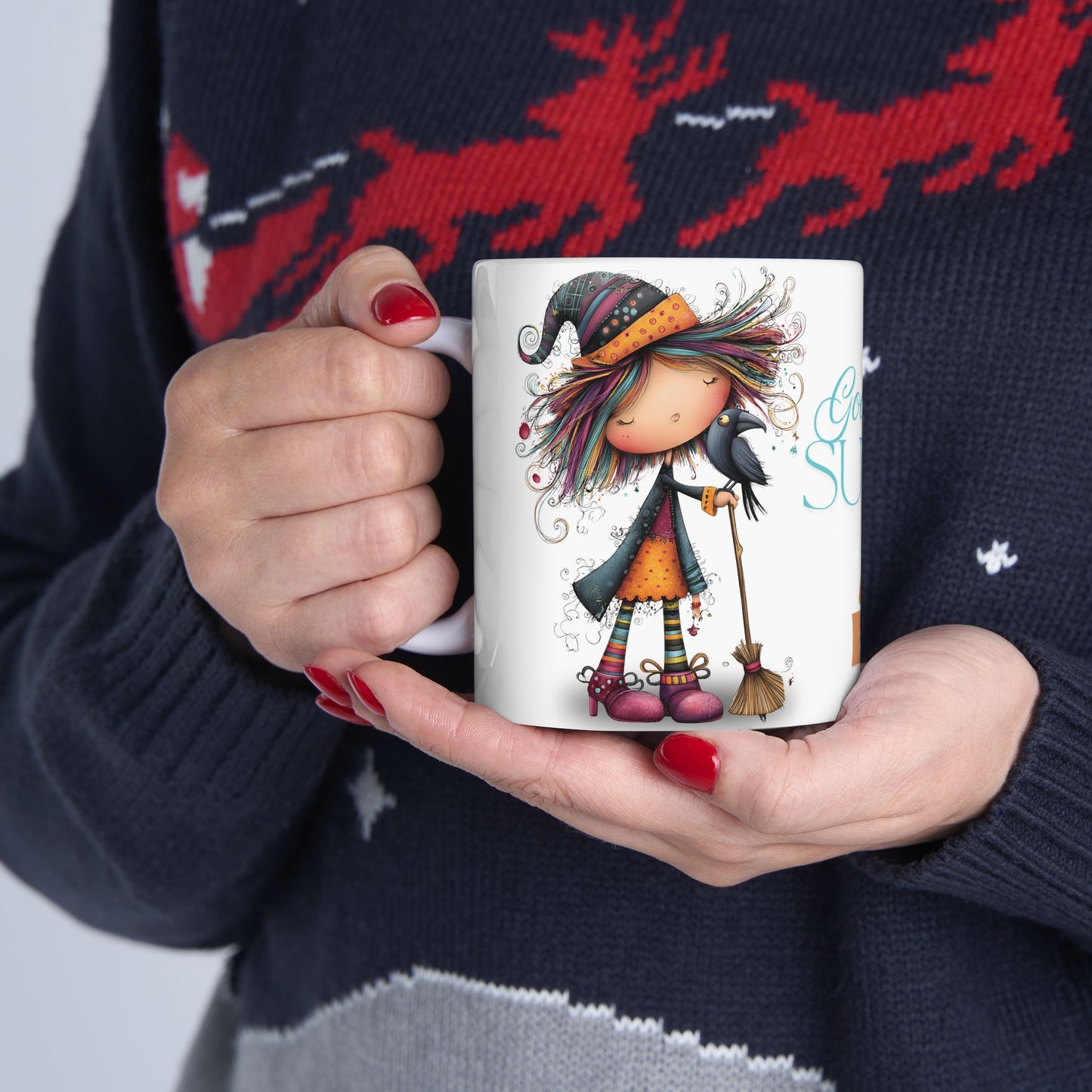 Ceramic Mug, Goodbye Summer Hello Fall Whimsical Witch Design, Halloween Coffee Cup, Autumn Kitchen Decor, Witchy Tea Mug, Fall Decor Gift