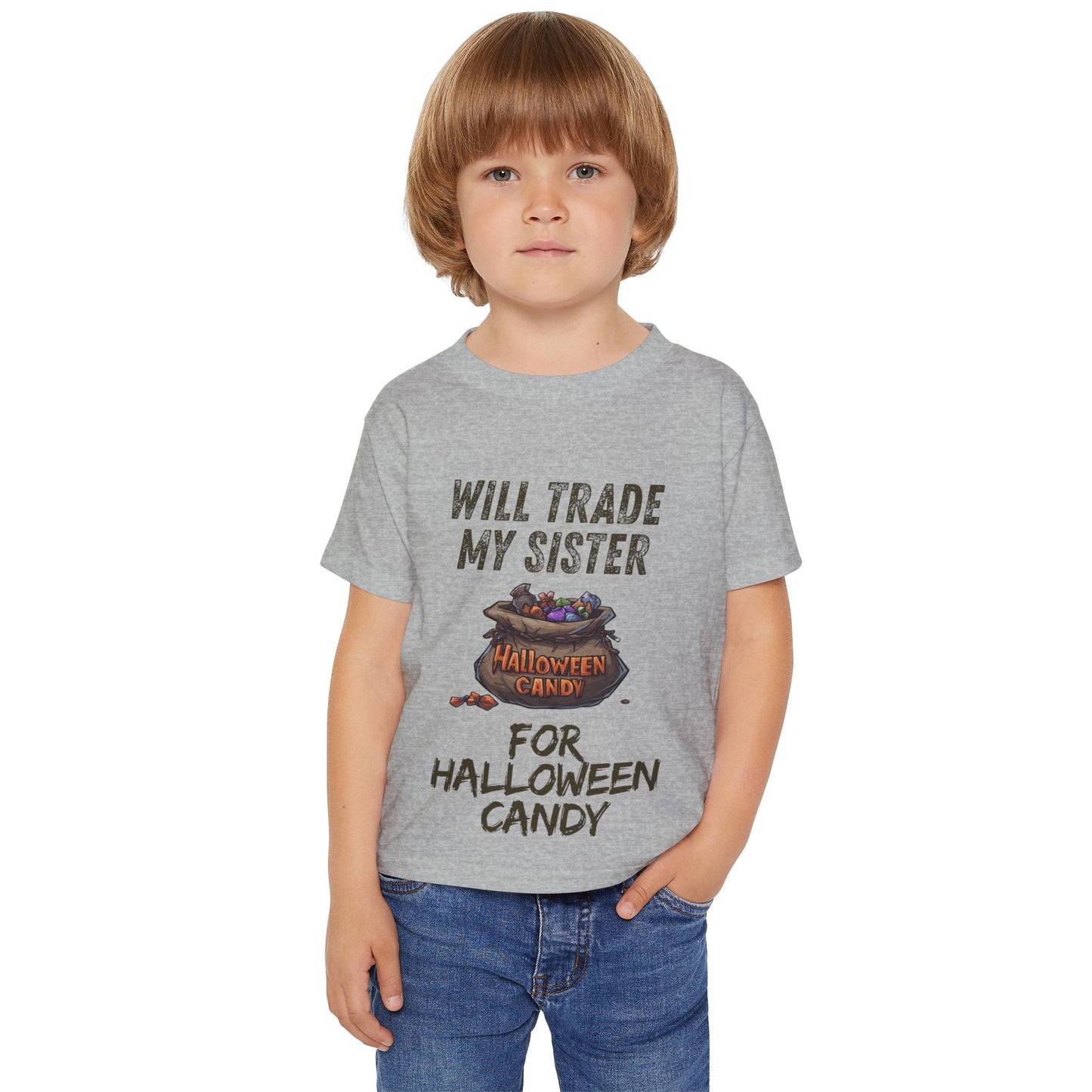 Funny Halloween Toddler T-Shirt, Funny Kid's Tee, Will Trade My Sister for Candy, Halloween Costume, Kids Party Apparel