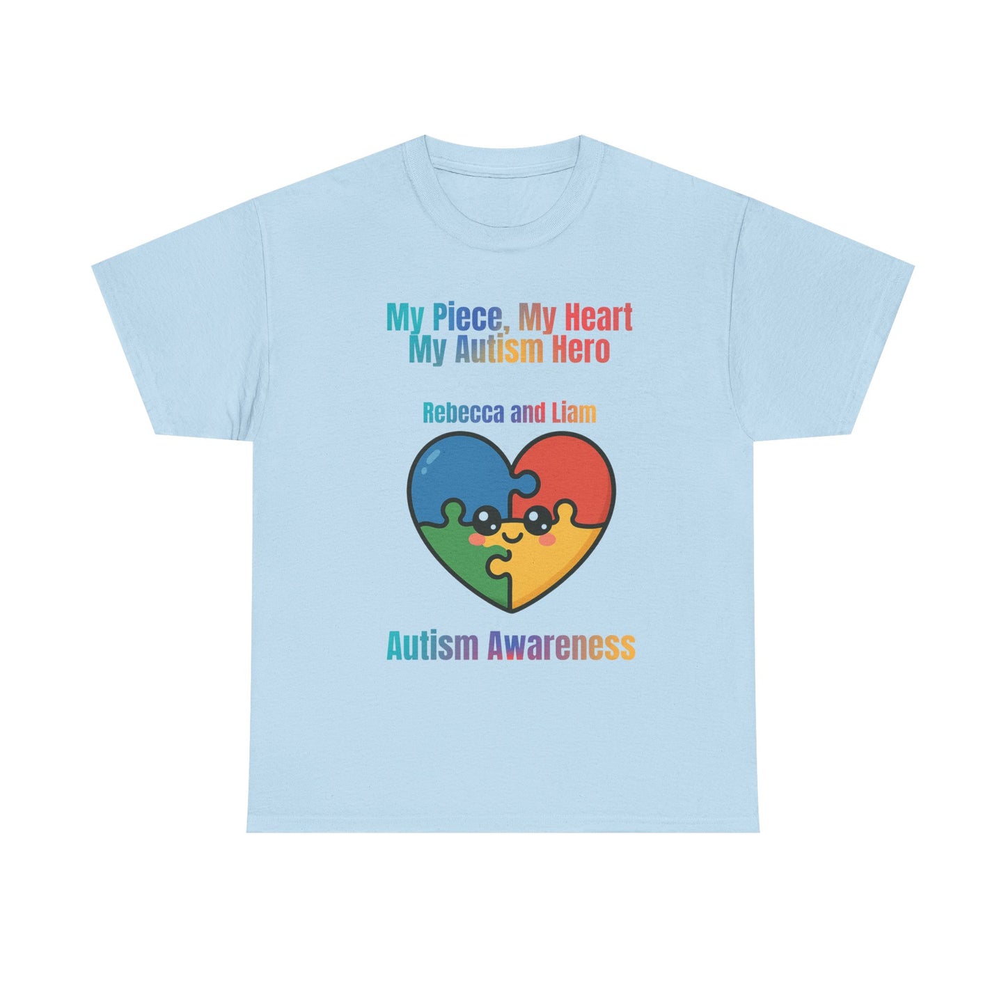 Customizable Autism Awareness Tee, My Piece My Heart Hero Shirt, Unisex Cotton Tee, Puzzle Heart Design, Inclusive Apparel