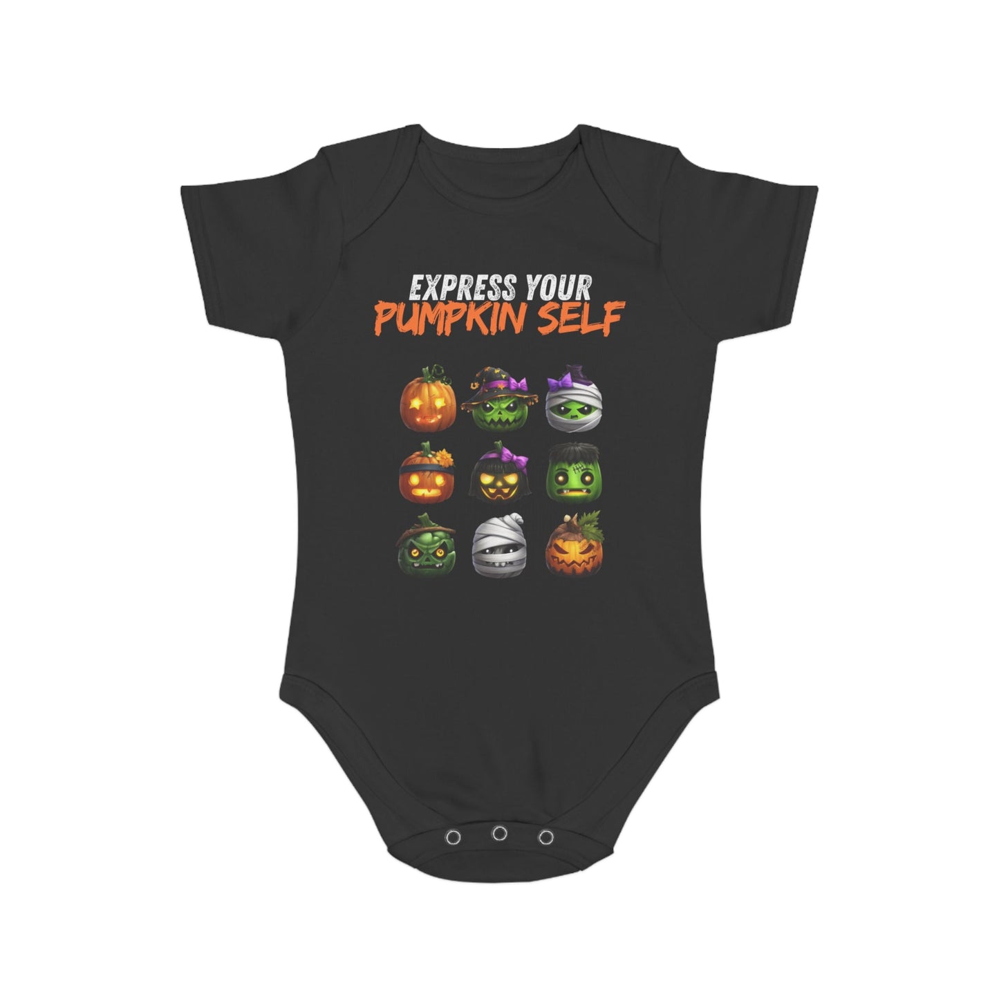 Halloween Baby Bodysuit, Express Your Pumpkin Self, Cute Infant Outfit, Spooky Baby Clothes, Fall Baby Gift, Pumpkin Costume Printify