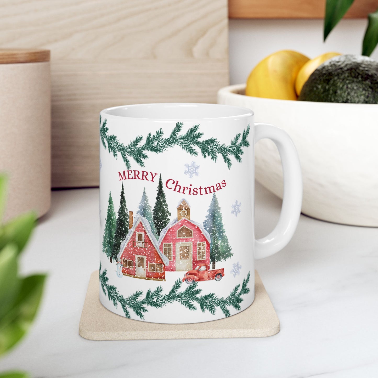 Christmas-Themed Ceramic Mug, Holiday Gift, Festive Drinkware, Winter Decor, Home & Kitchen, Coffee/Tea Cup