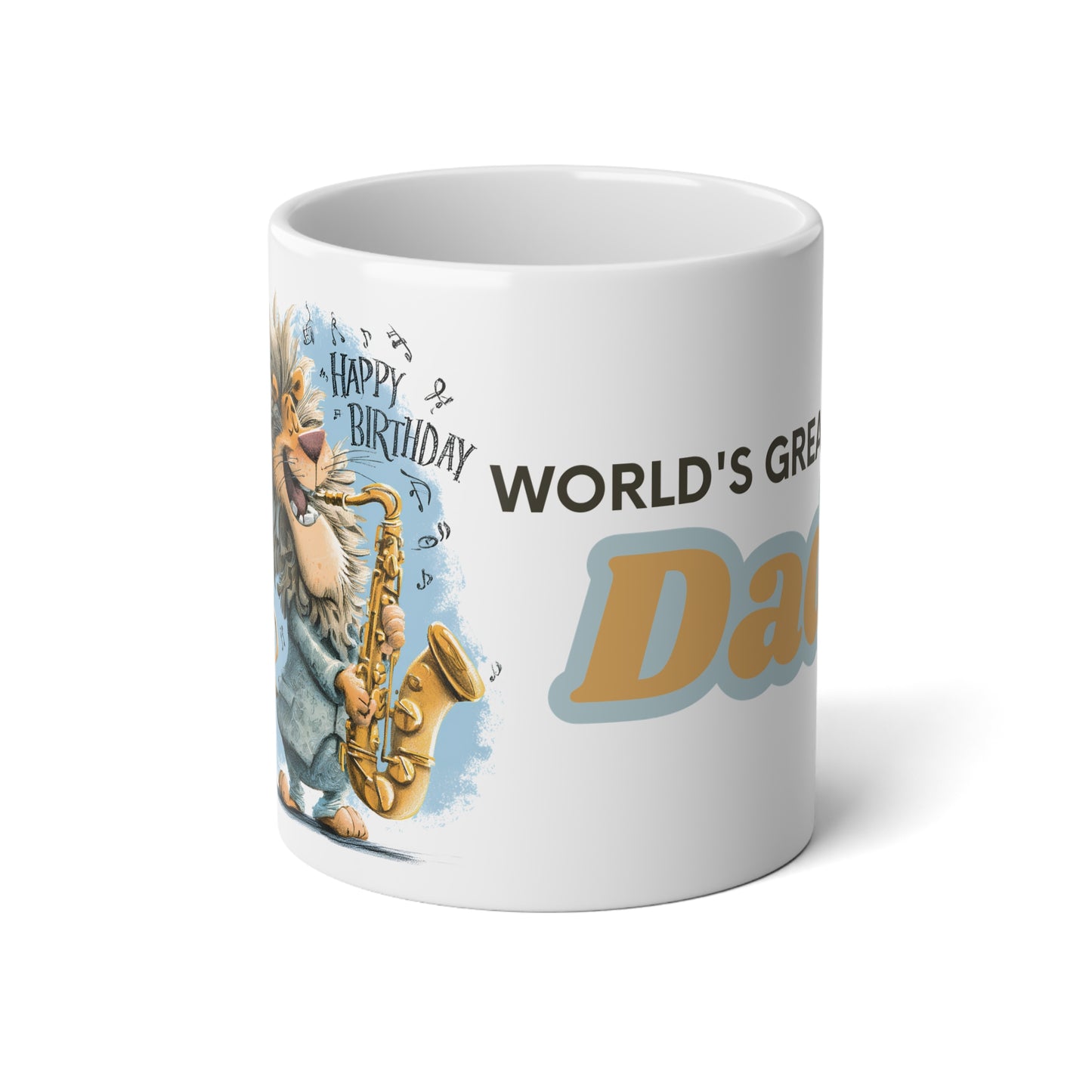 Happy Birthday Jumbo Mug, 20oz Gift for Dad, Fun Coffee Mug, Great for Father's Day, Jazz Music Lover, Unique Dad Gift
