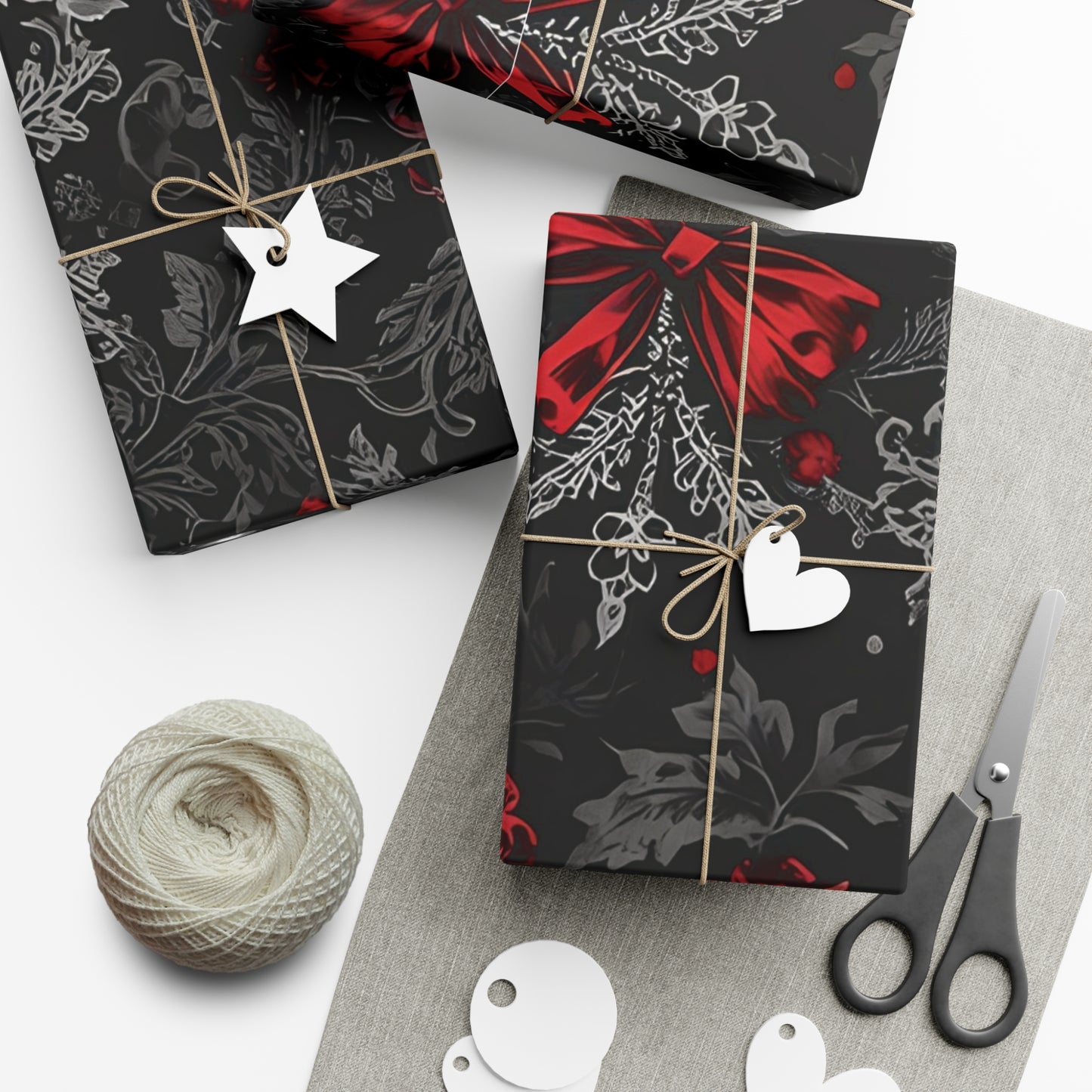Elegant Victorian Gothic Christmas Wrapping Paper – Dark Holiday Gift Wrap with Red Bows & Snowflakes