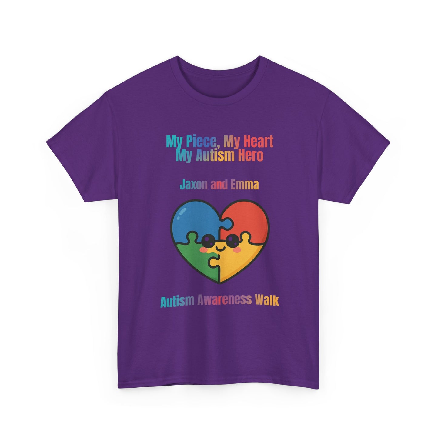 Customizable Autism Awareness Tee, My Piece My Heart Hero Shirt, Unisex Cotton Tee, Puzzle Heart Design, Inclusive Apparel