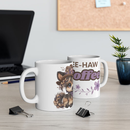 Cowgirl Pony Coffee Mug Yee Haw Coffee White Glossy Cup 11oz and 15oz