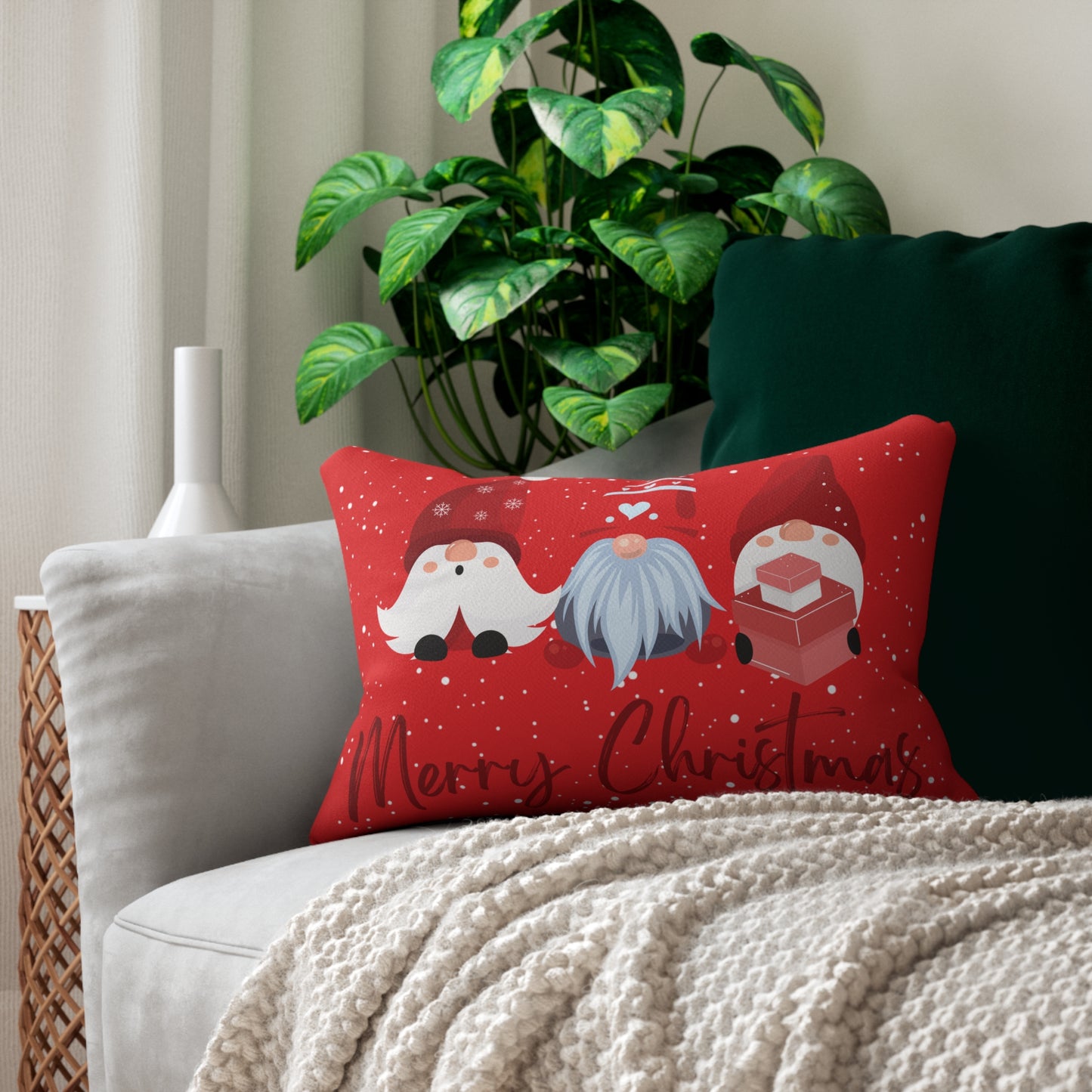 Christmas Lumbar Pillow with Gnome Design, Holiday Decor, Gift for Couch, Festive Home Accents, Seasonal Throw Pillow, Merry Christmas [...]