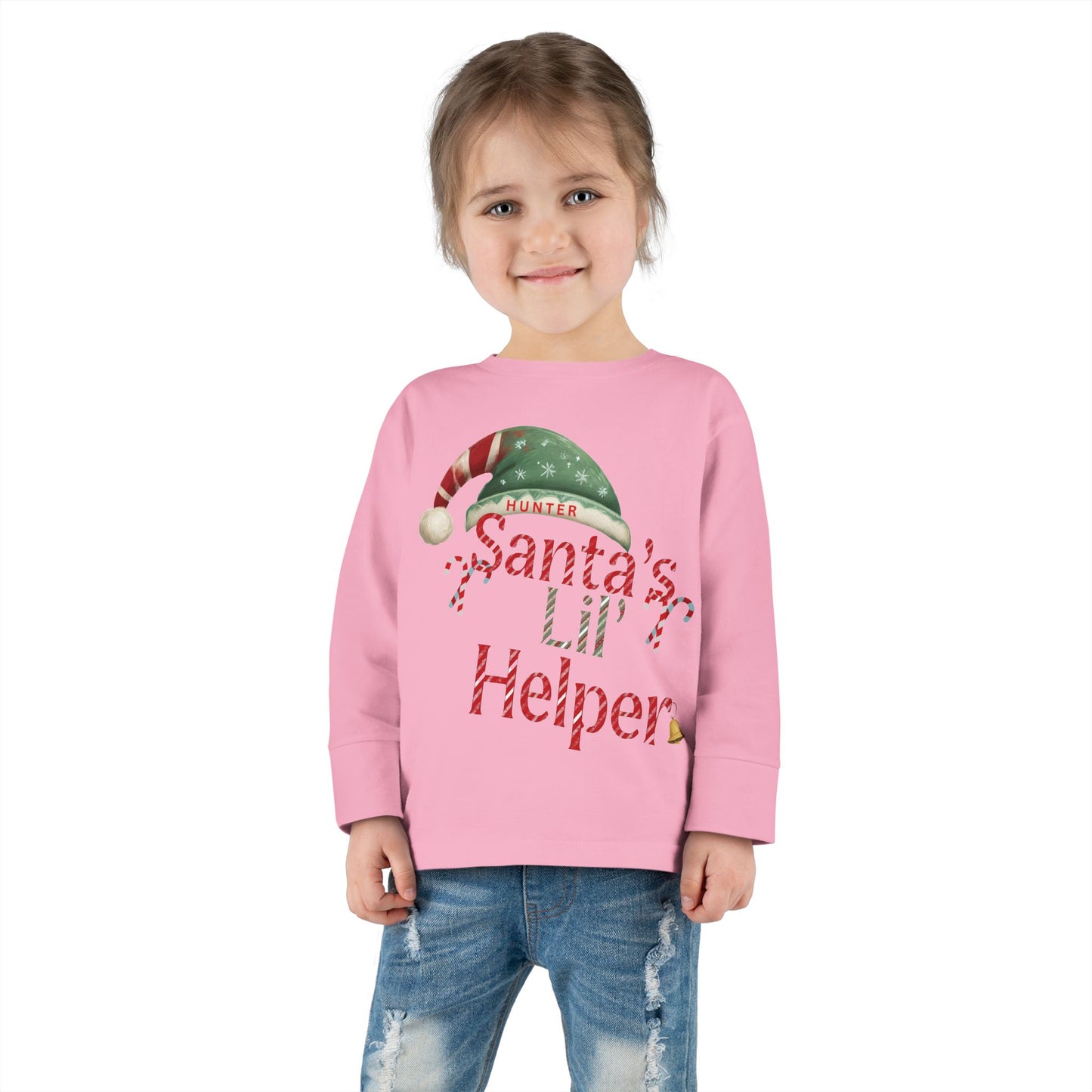 Personalized Toddler Christmas Long Sleeve Tee, Santa's Lil Helper, Holiday Gift, Kids' Winter Wear, Cute Toddler Apparel, Festive Shirt