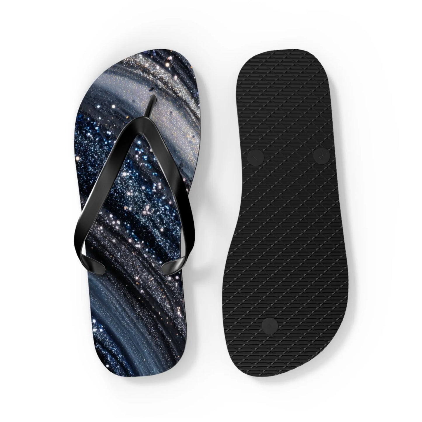 Sparkling Galaxy Flip Flops | Summer Footwear, Beach Sandals, Glitter Slides, Vacation Essentials, Cosmic Flip Flops Printify
