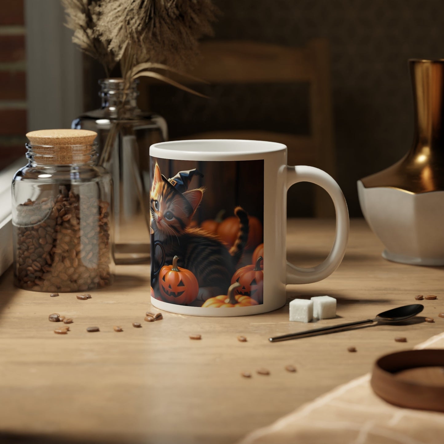 Halloween Cat Jumbo Mug, 20oz - Cute Kittens, Pumpkin Decor, Fall Coffee Cup, Spooky Gifts for Cat Lovers, Fall Home Decor, Holiday Mug Printify