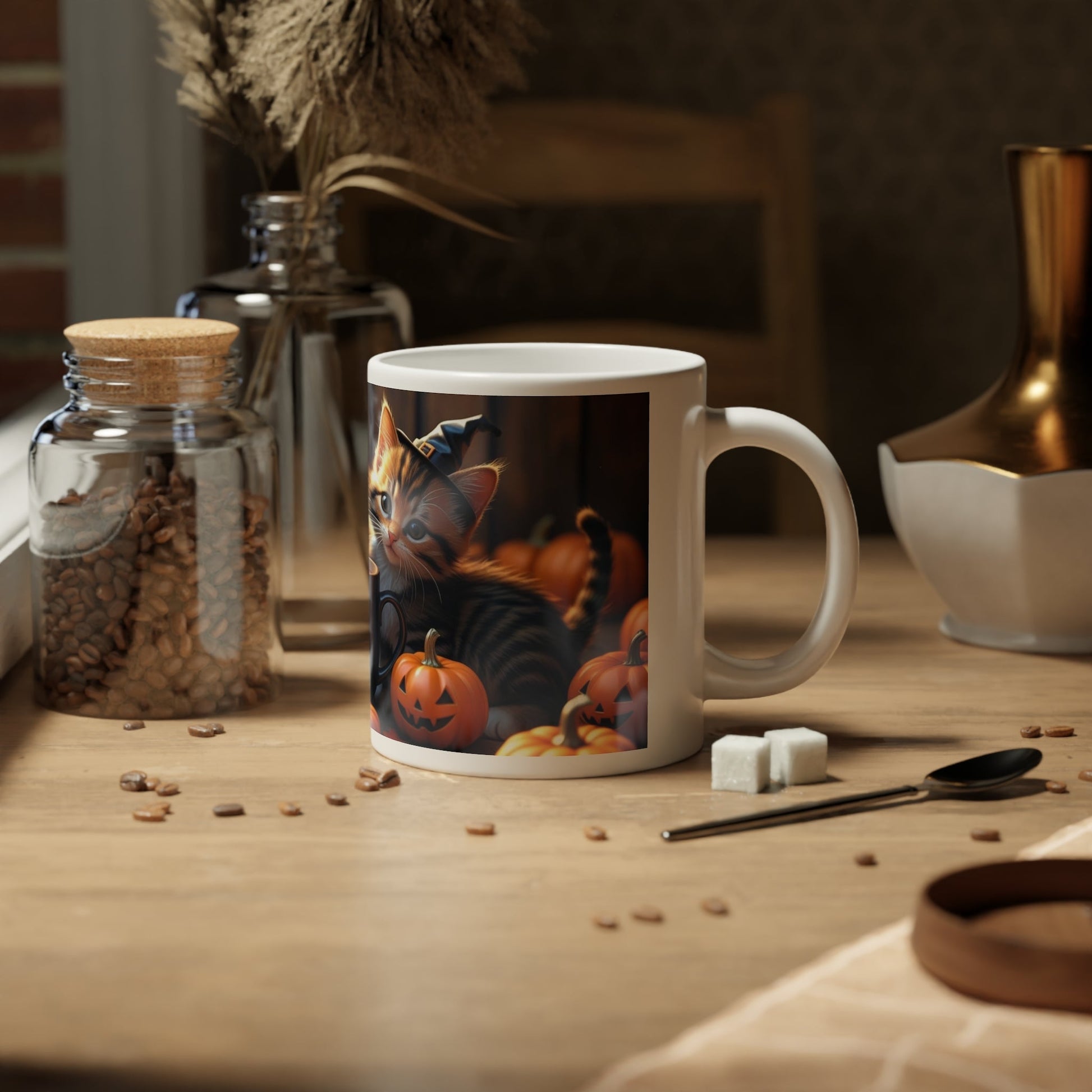 Halloween Cat Jumbo Mug, 20oz - Cute Kittens, Pumpkin Decor, Fall Coffee Cup, Spooky Gifts for Cat Lovers, Fall Home Decor, Holiday Mug Printify