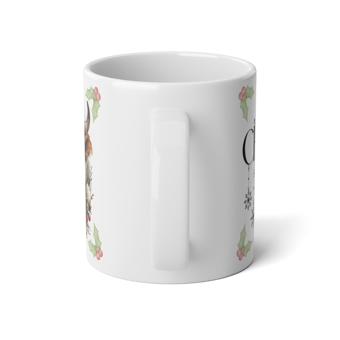 Moo-rry Christmas 20oz Jumbo Mug , Cute Highland Cow Holiday Coffee Cup, Christmas Gift for Cow Lovers