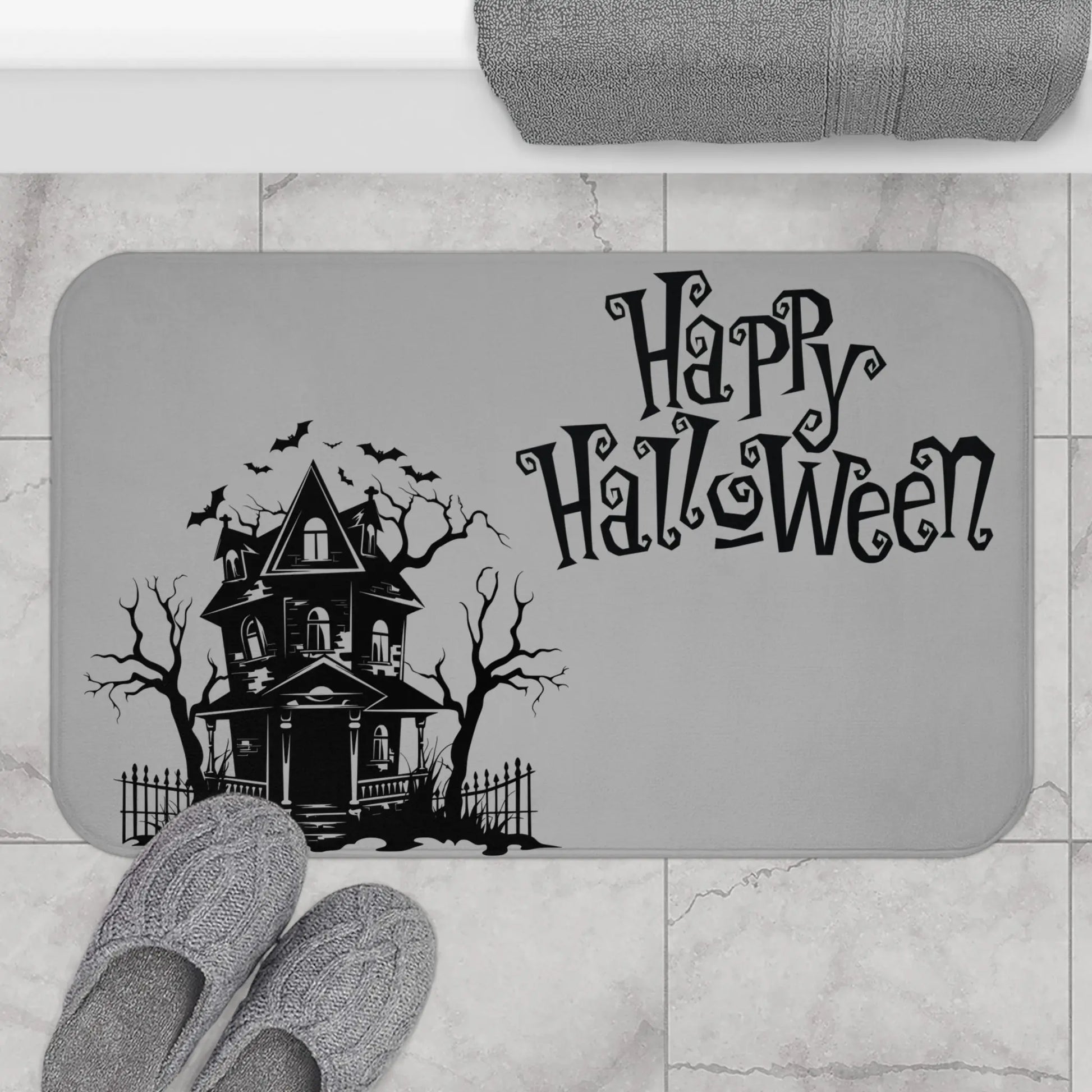 Halloween Bath Mat, Spooky Bathroom Decor, Haunted House Doormat, Trick or Treat Gift, Fall Home Accent, Halloween Decoration Printify