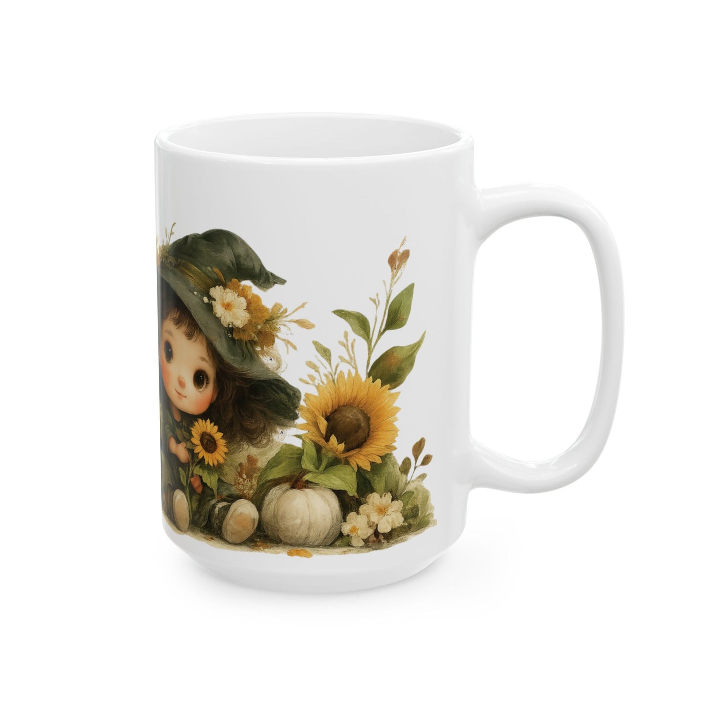 Falling for Fall Mug Cozy Autumn Witch Pumpkins and Sunflowers Coffee Cup