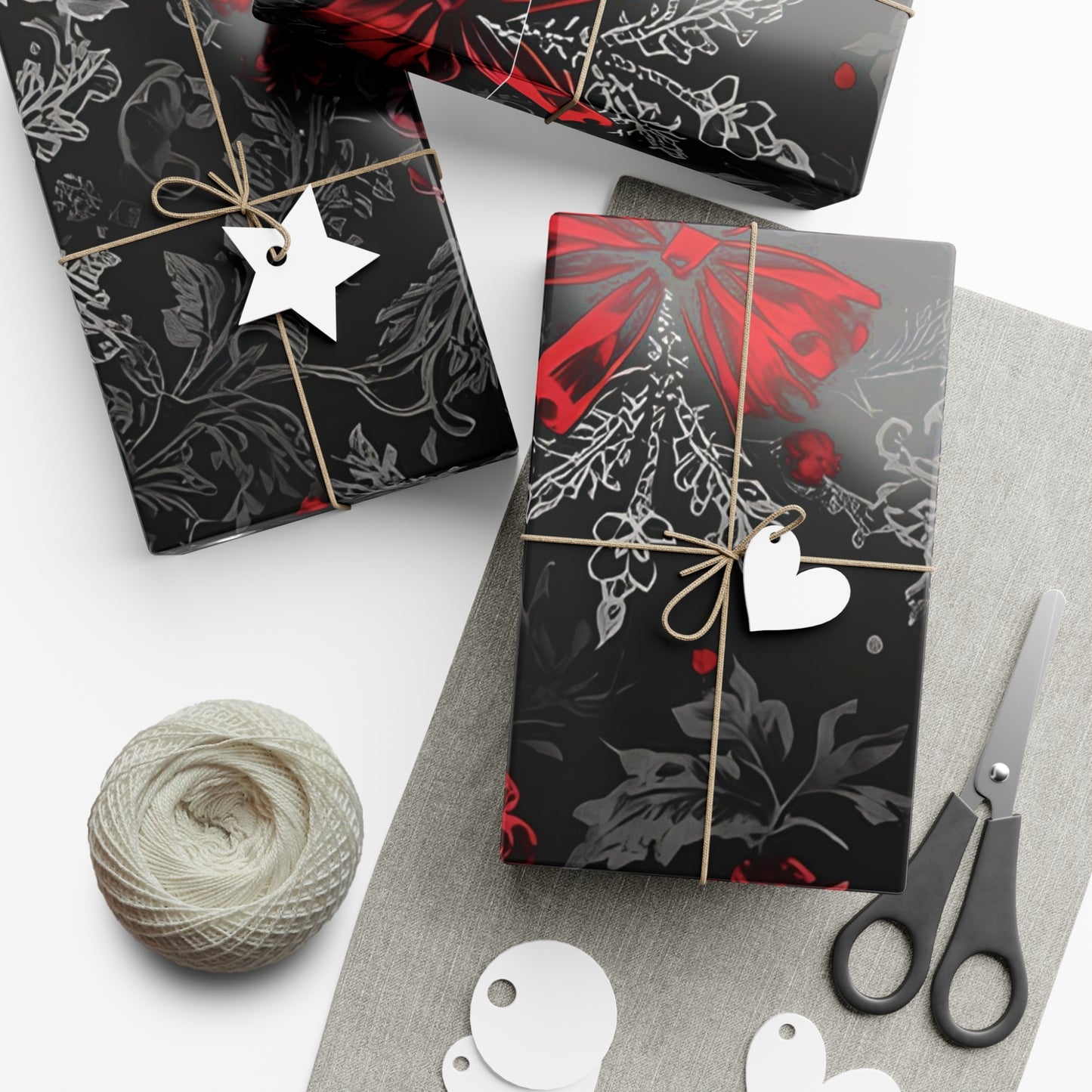 Elegant Victorian Gothic Christmas Wrapping Paper – Dark Holiday Gift Wrap with Red Bows & Snowflakes