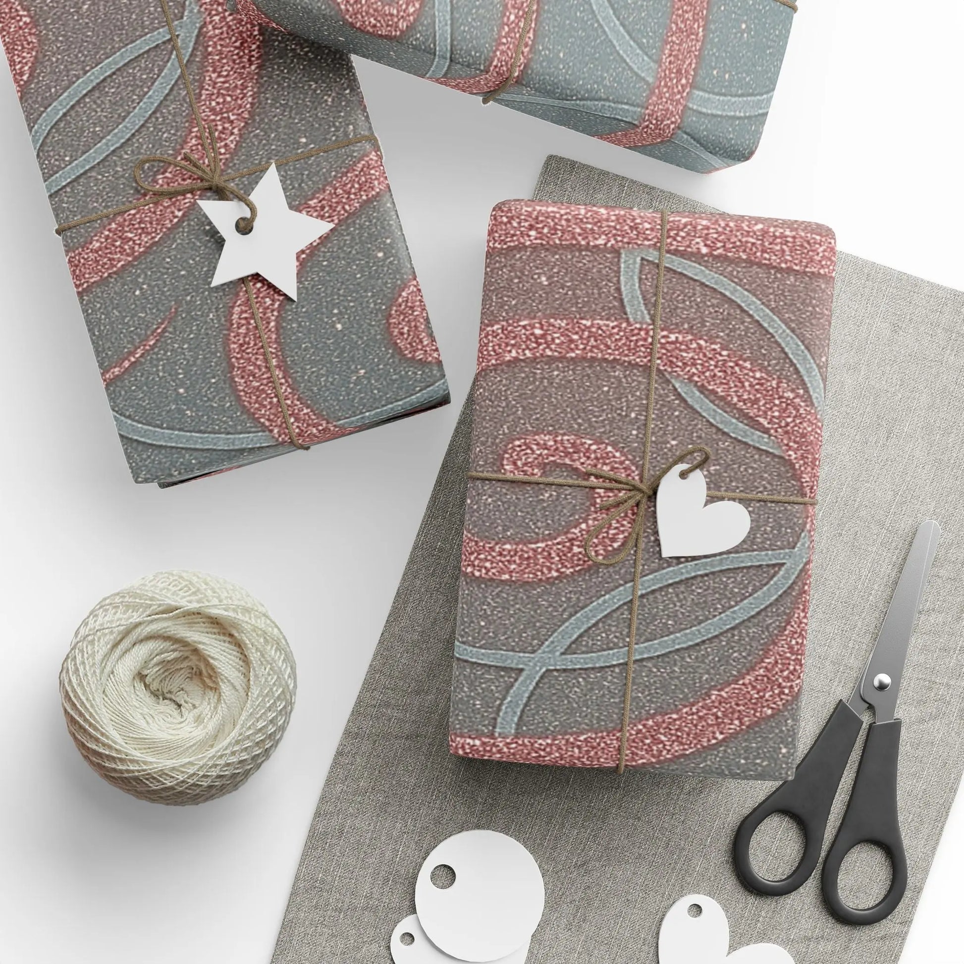 Wrapping Papers - Elegant Ombre Silver and Pink Sparkling Swirls Printify