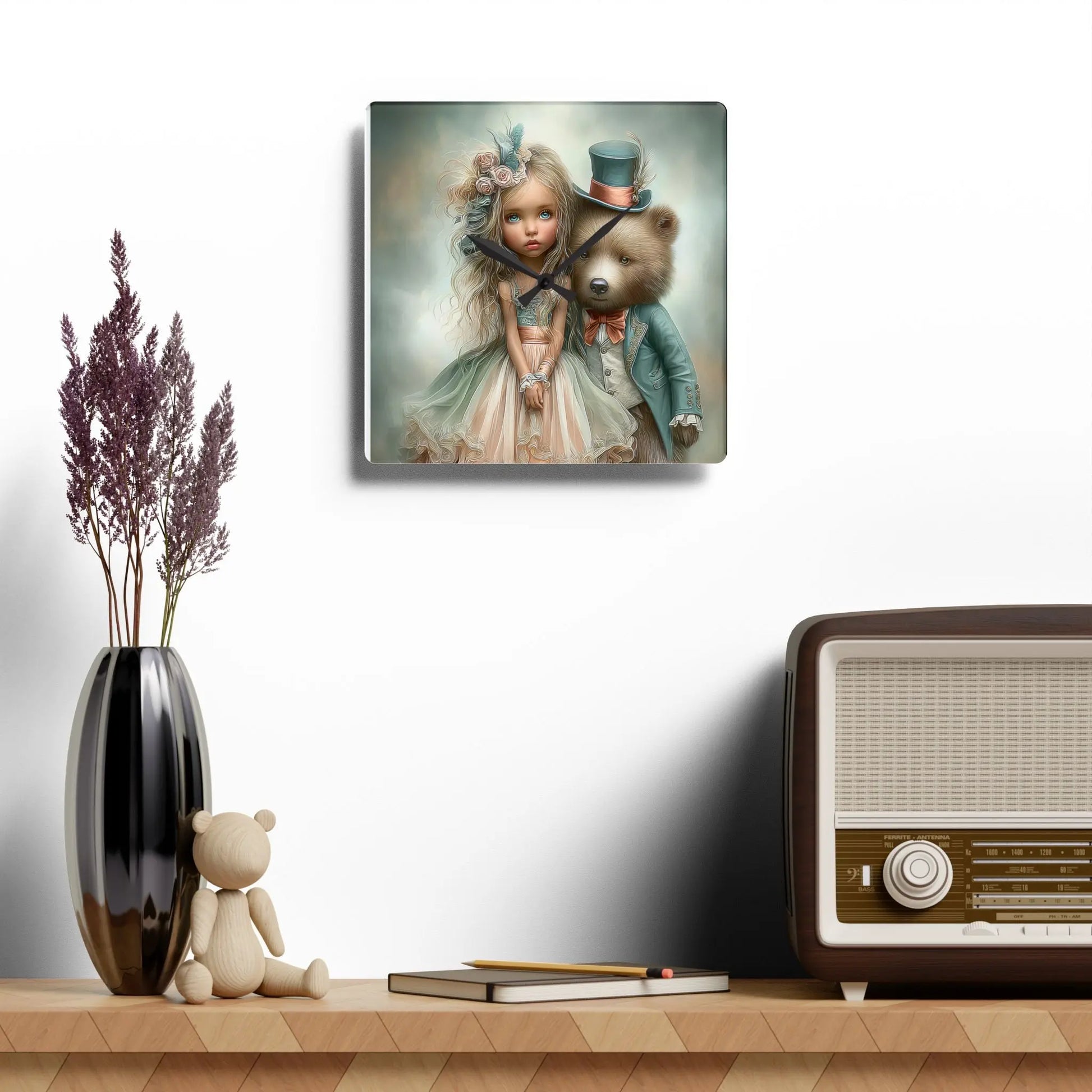 Whimsical Acrylic Wall Clock with Child and Bear Design, Unique Home Decor, Gift for Kids, Nursery Wall Art, Playful Timepiece | Unique Everyday Designz Home, Gifts & Apparel A Lid for Every Pot ~Everyday Designz~