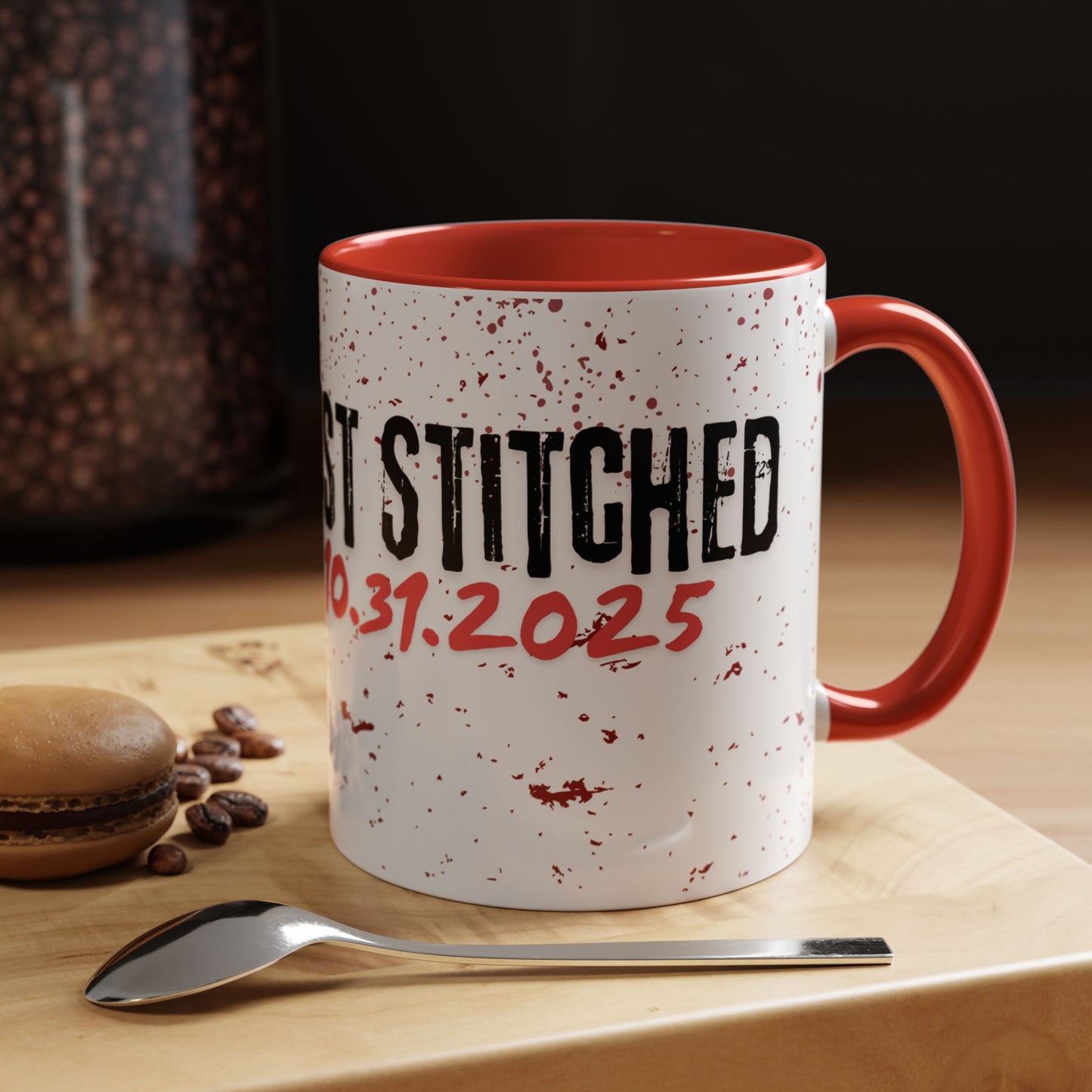 Accent Coffee Mug - Gothic Halloween Bride and Groom Just Stitched Personalized Mug