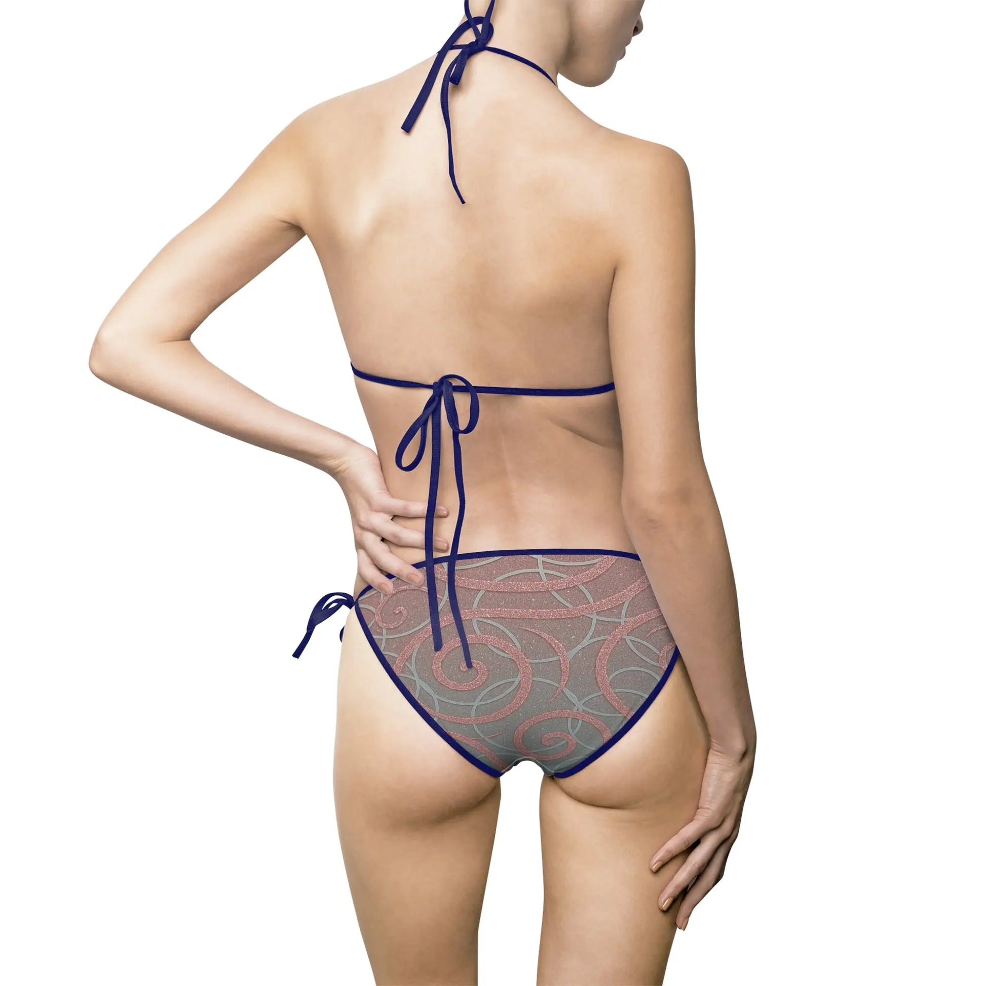 Bikini Swimsuit - Sparkling Silver Circles on Light Pink Design Printify