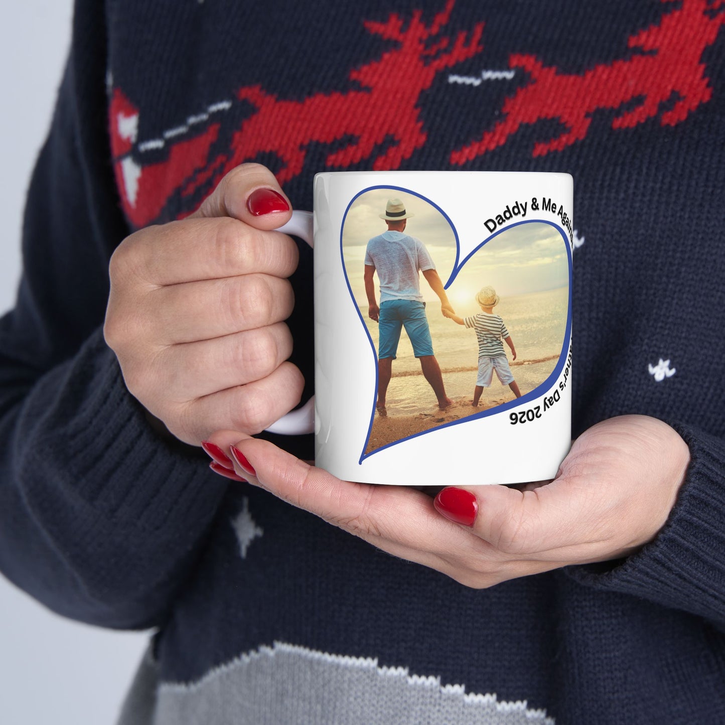 Personalized Fathers Day Mug Custom Photo Heart Coffee Cup With Name and Date Keepsake Gift 11oz 15oz